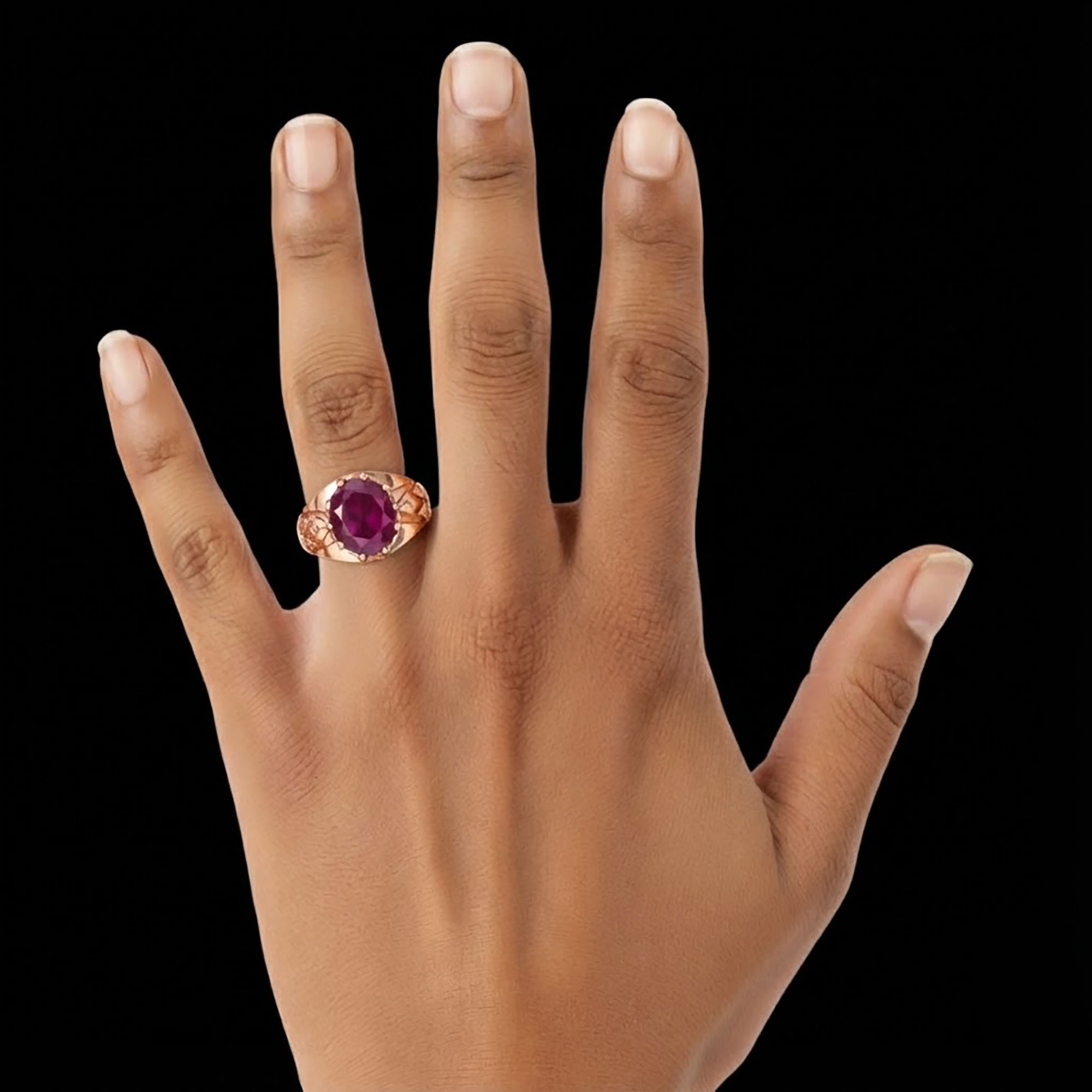 Ruby (Manik) Ring for Men in 18K Rose Gold – Oval 11x9 mm, Prong Setting, 4 g (Design KF-14) thumbnail