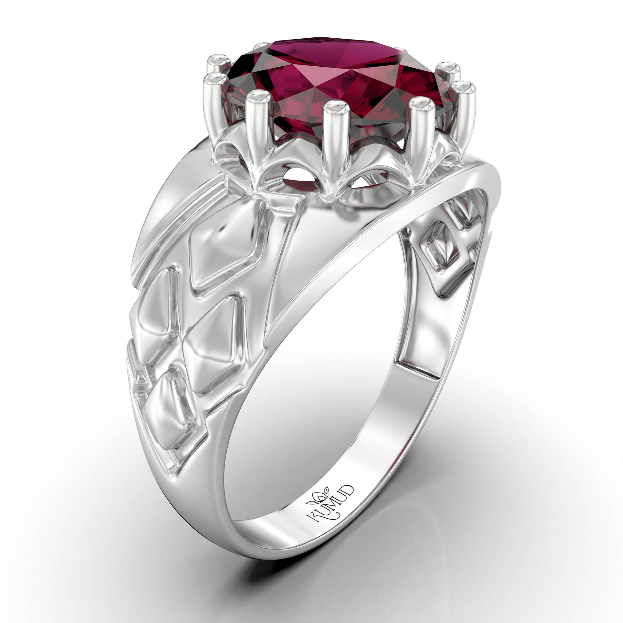 Ruby (Manik) Ring for Women in 925 Sterling Silver – Oval 11x9 mm, Prong Setting, 2.4 g (Design KF-14) thumbnail