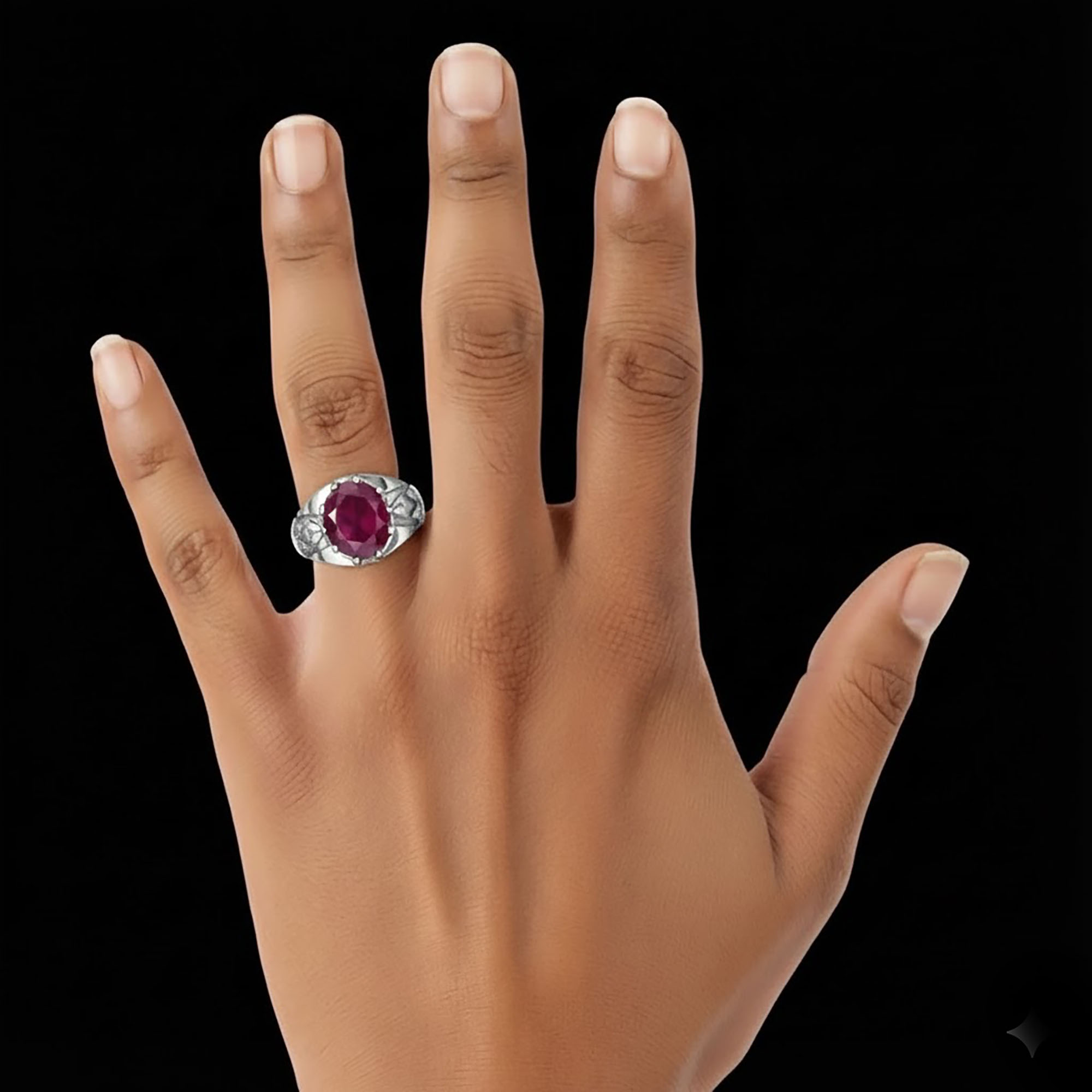 Ruby (Manik) Ring for Women in 925 Sterling Silver – Oval 11x9 mm, Prong Setting, 2.4 g (Design KF-14) thumbnail