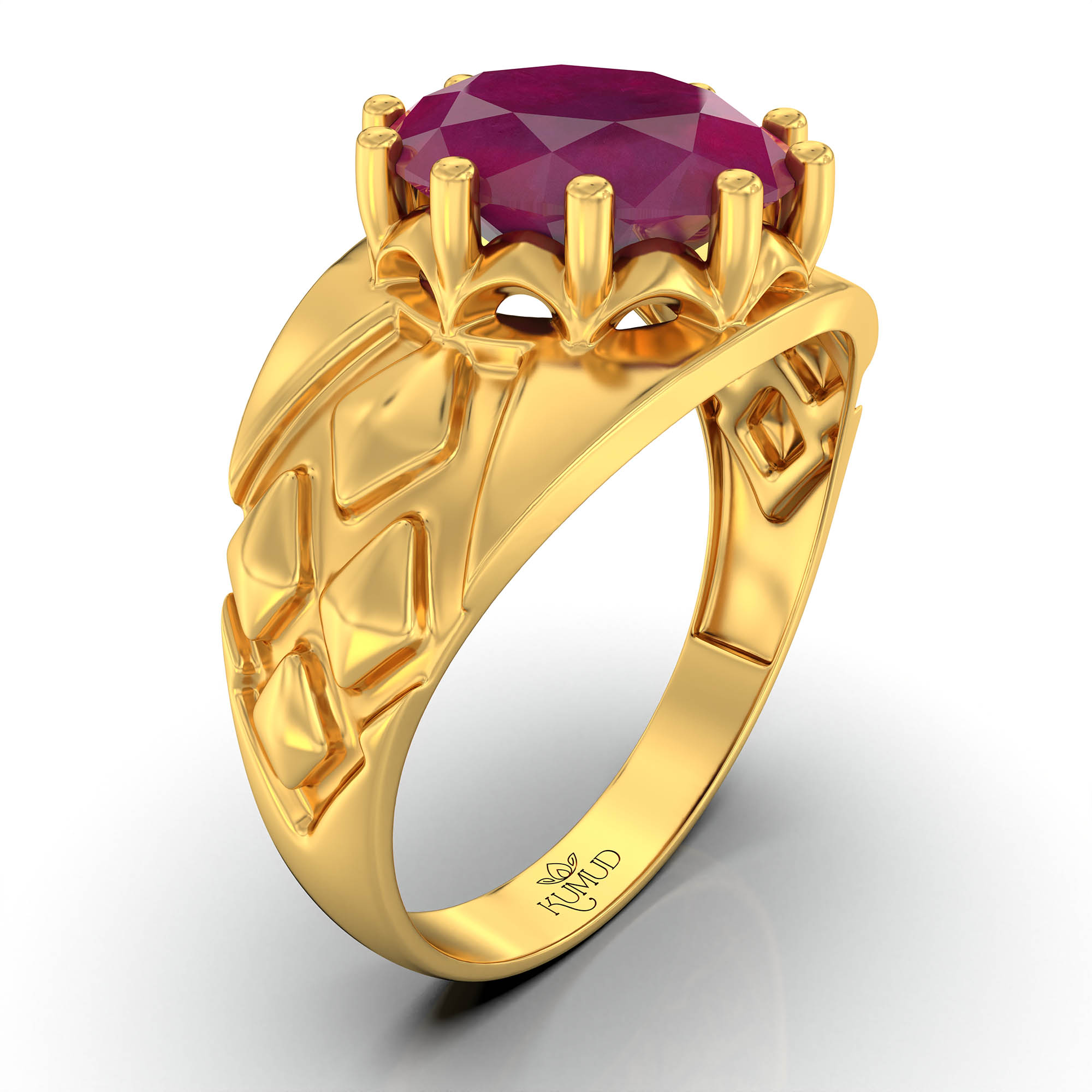 Ruby (Manik) Ring for Men in 22K Yellow Gold – Oval 11x9 mm, Prong Setting, 4 g (Design KF-14) thumbnail