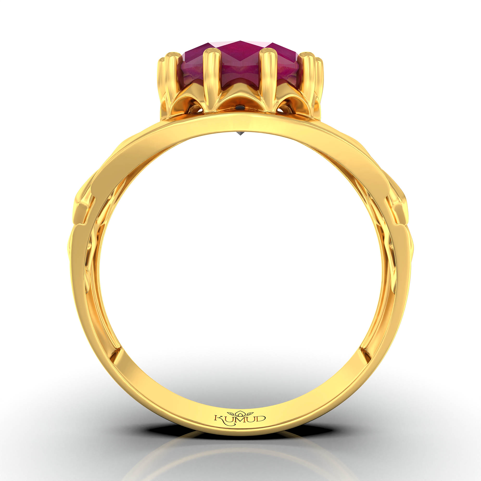 Ruby (Manik) Ring for Men in 22K Yellow Gold – Oval 11x9 mm, Prong Setting, 4 g (Design KF-14) thumbnail