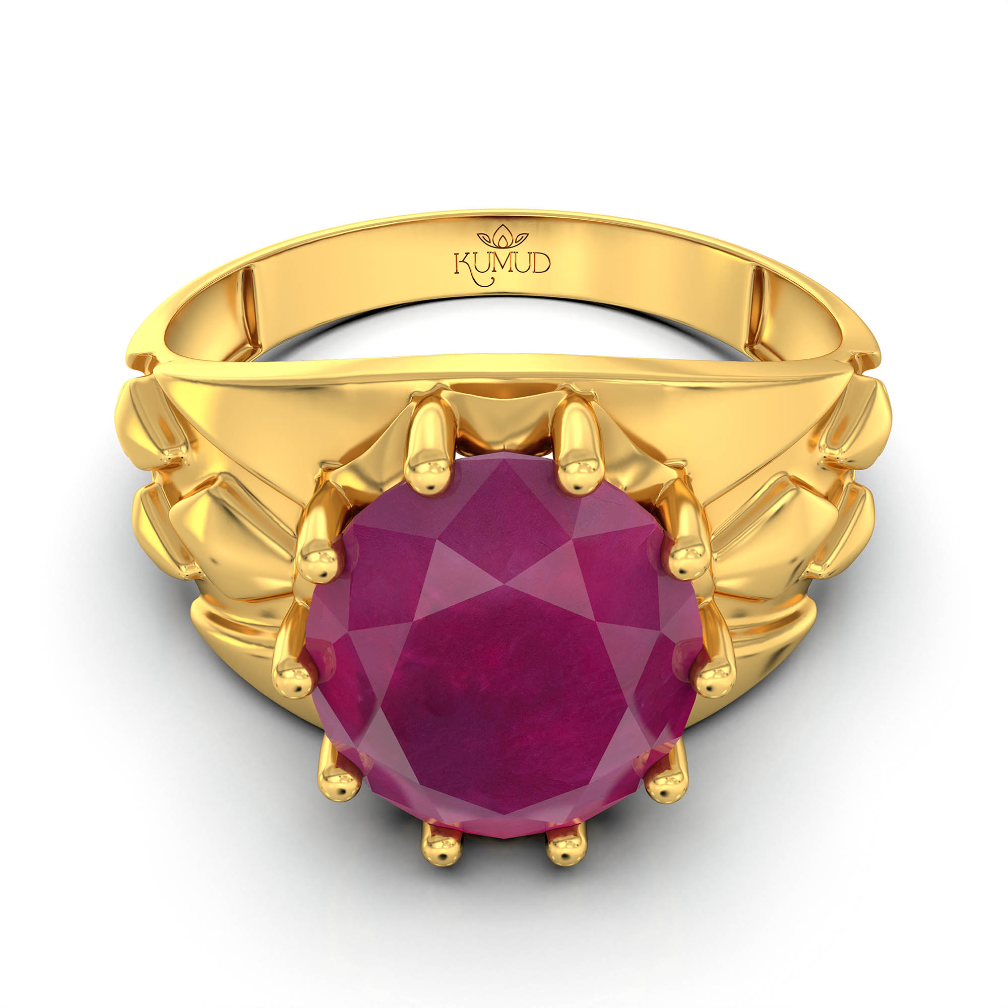 Ruby (Manik) Ring for Men in 22K Yellow Gold – Oval 11x9 mm, Prong Setting, 4 g (Design KF-14) thumbnail