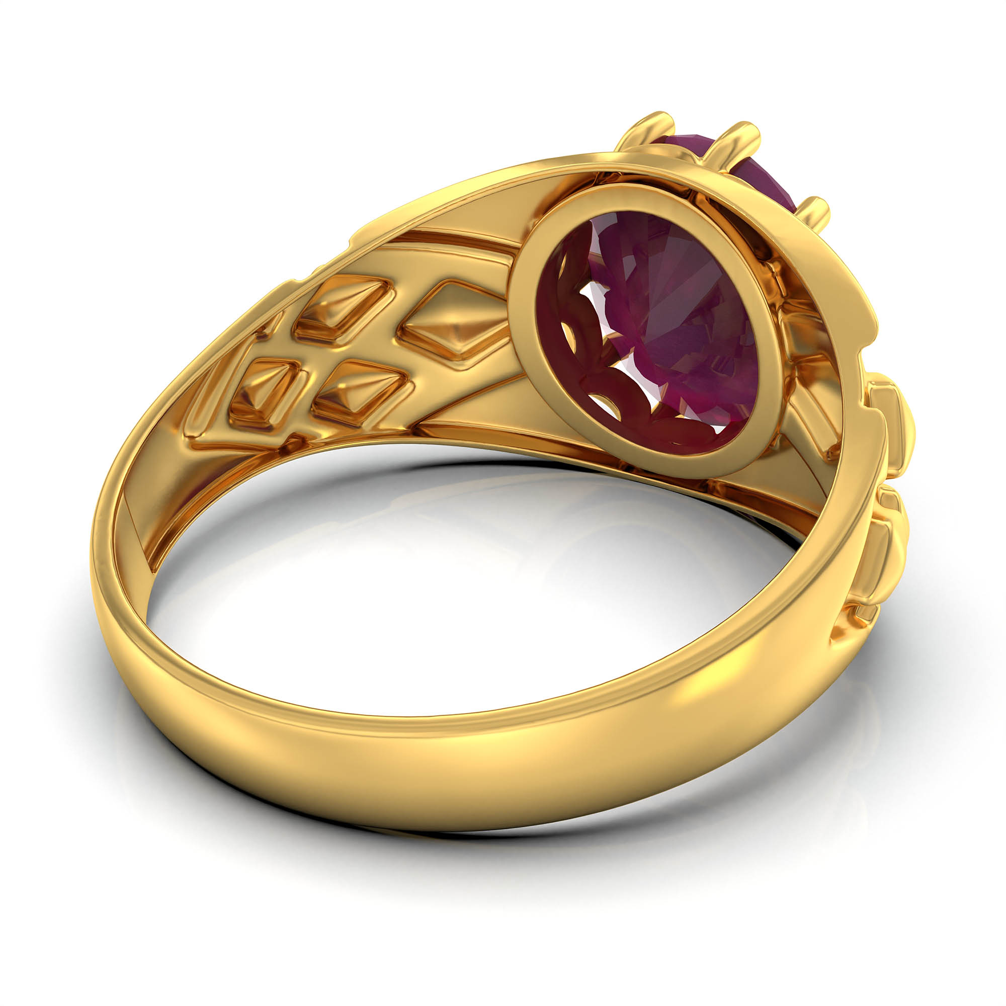 Ruby (Manik) Ring for Men in 22K Yellow Gold – Oval 11x9 mm, Prong Setting, 4 g (Design KF-14) thumbnail