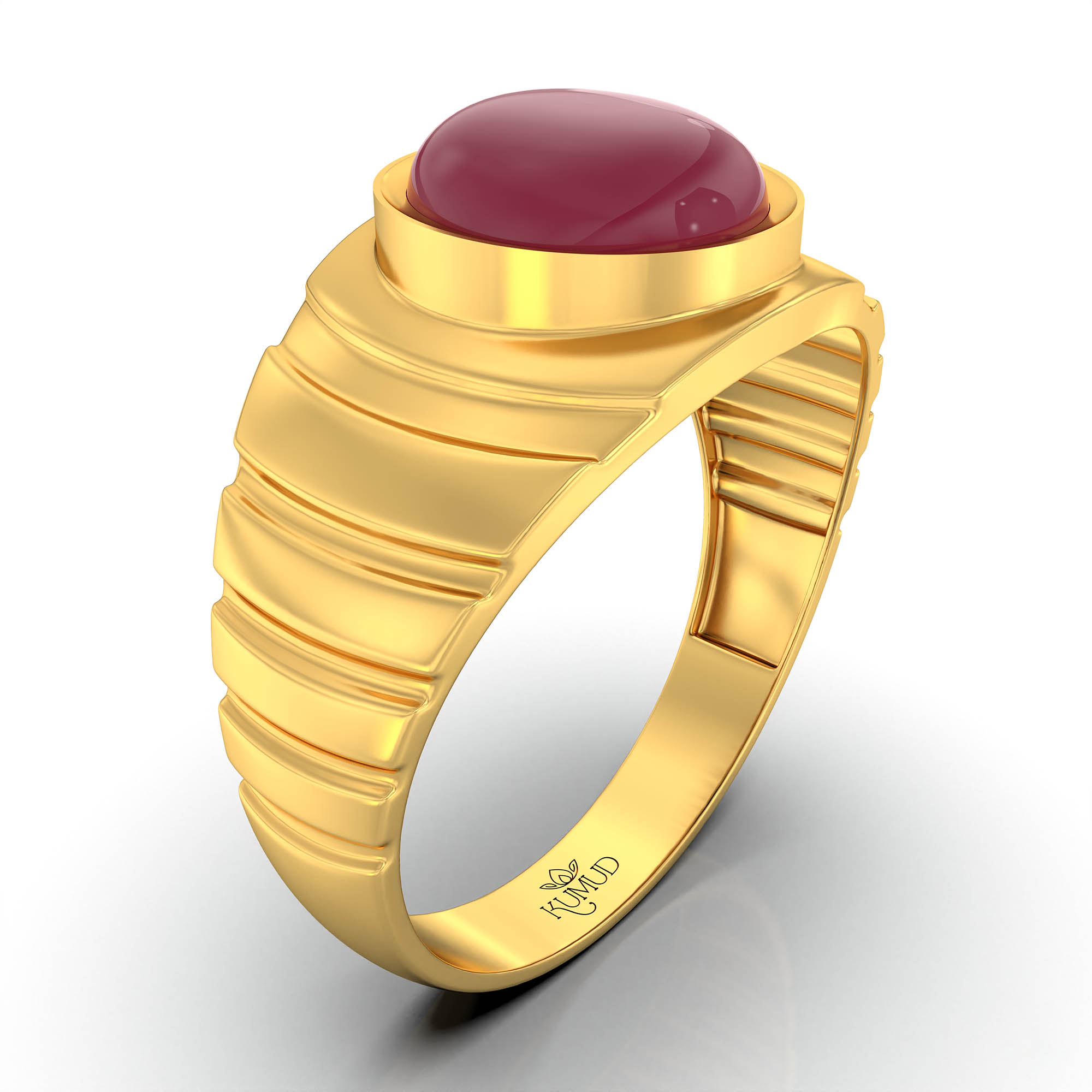 Ruby (Manik) Ring for Men in 22K Yellow Gold – Oval Cabochon 9x8 mm, Bezel Setting, 4 g (Design KF-15) thumbnail