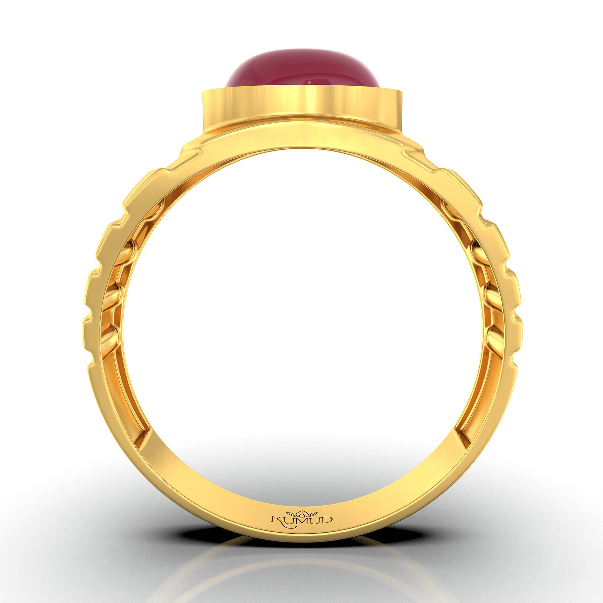 Ruby (Manik) Ring for Men in 22K Yellow Gold – Oval Cabochon 9x8 mm, Bezel Setting, 4 g (Design KF-15) thumbnail