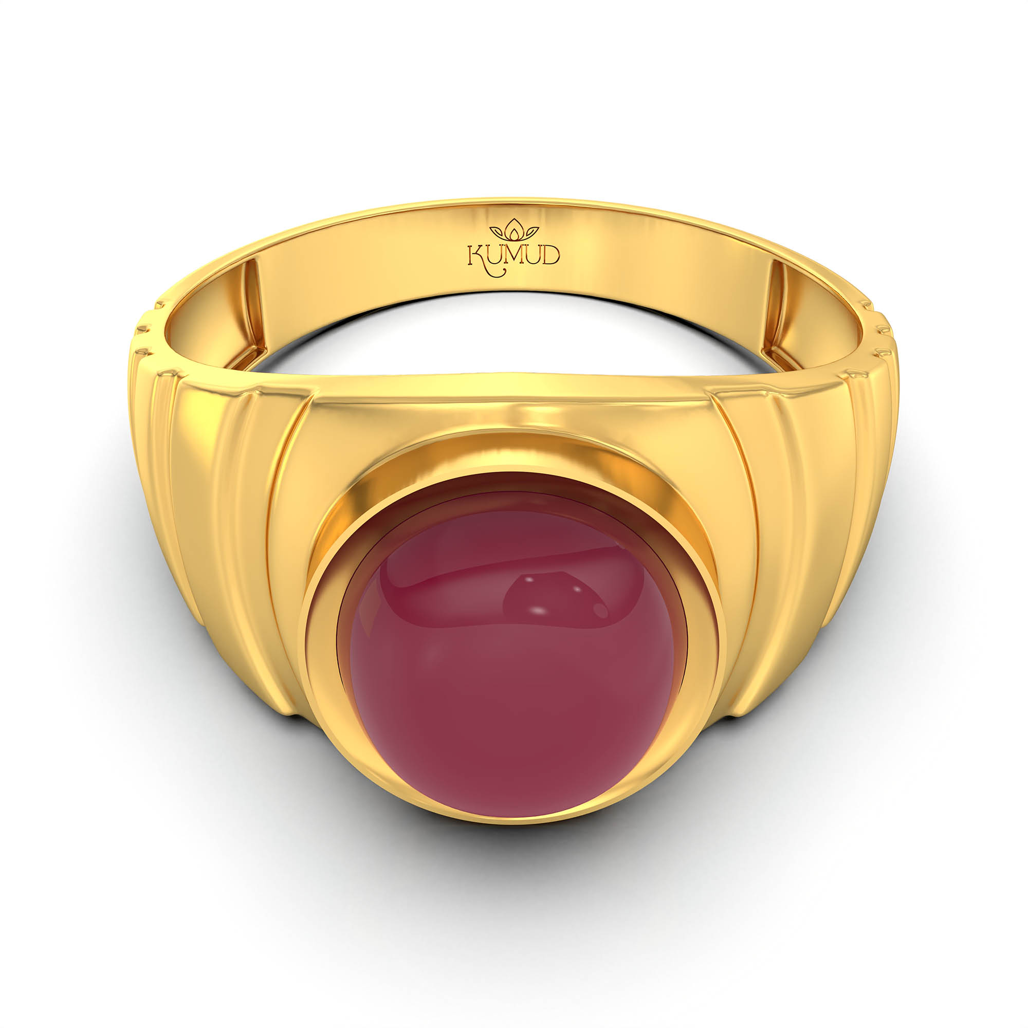 Ruby (Manik) Ring for Men in 22K Yellow Gold – Oval Cabochon 9x8 mm, Bezel Setting, 4 g (Design KF-15) thumbnail
