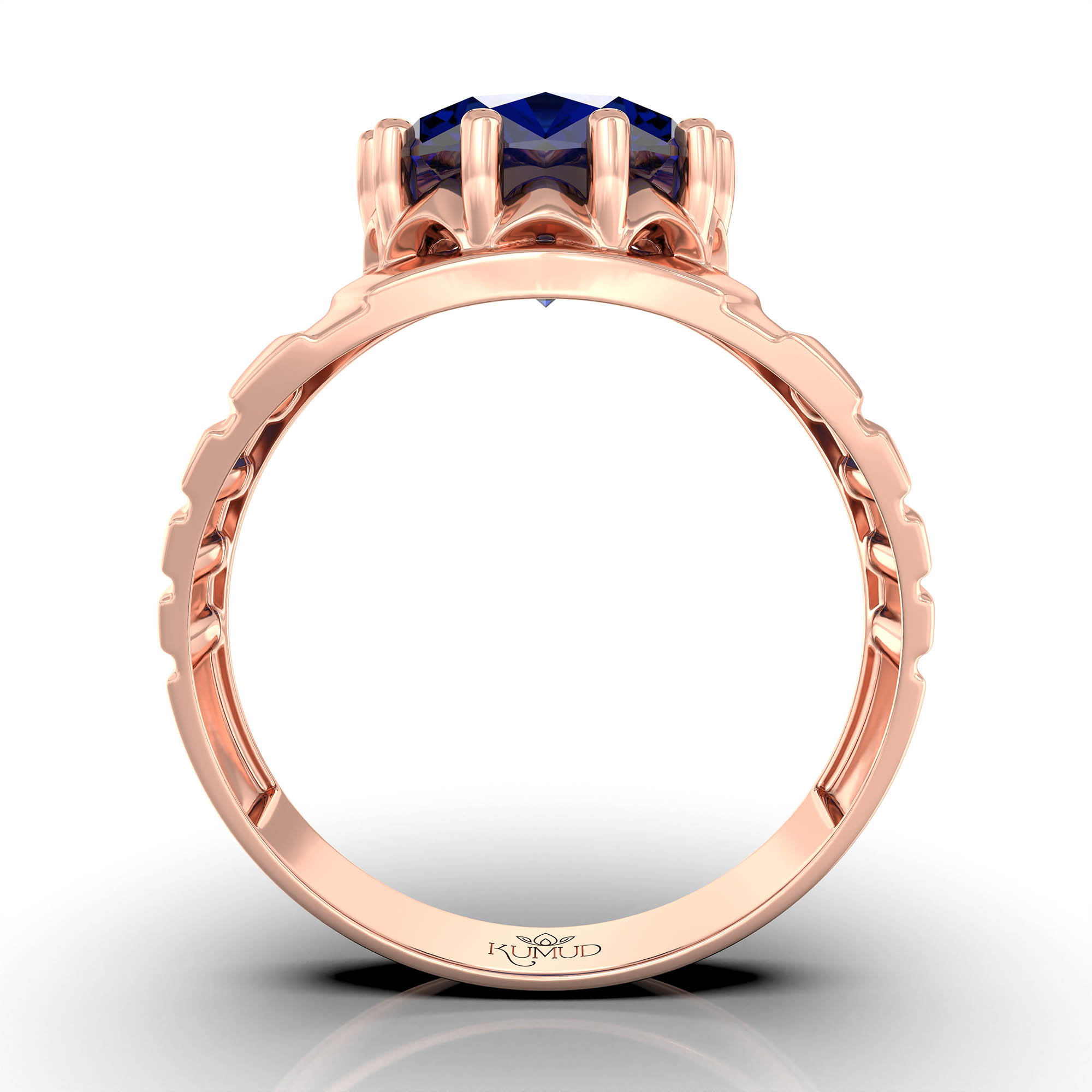 Blue Sapphire (Neelam) Ring for Men in 18K Rose Gold – Oval 11x9 mm, Prong Setting, 4 g (Design KF-15) thumbnail