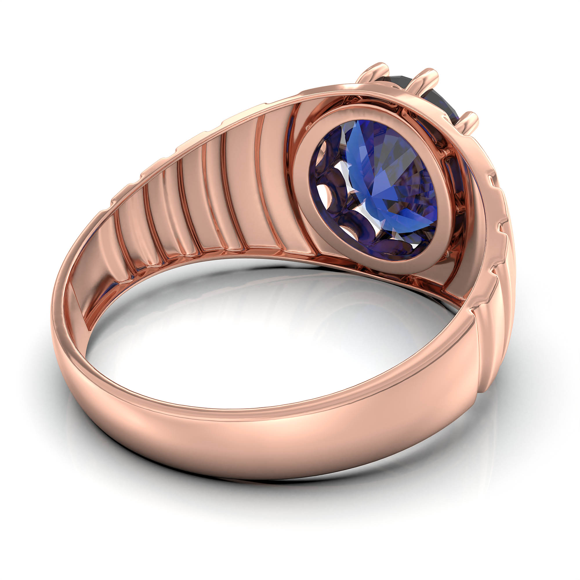 Blue Sapphire (Neelam) Ring for Men in 18K Rose Gold – Oval 11x9 mm, Prong Setting, 4 g (Design KF-15) thumbnail