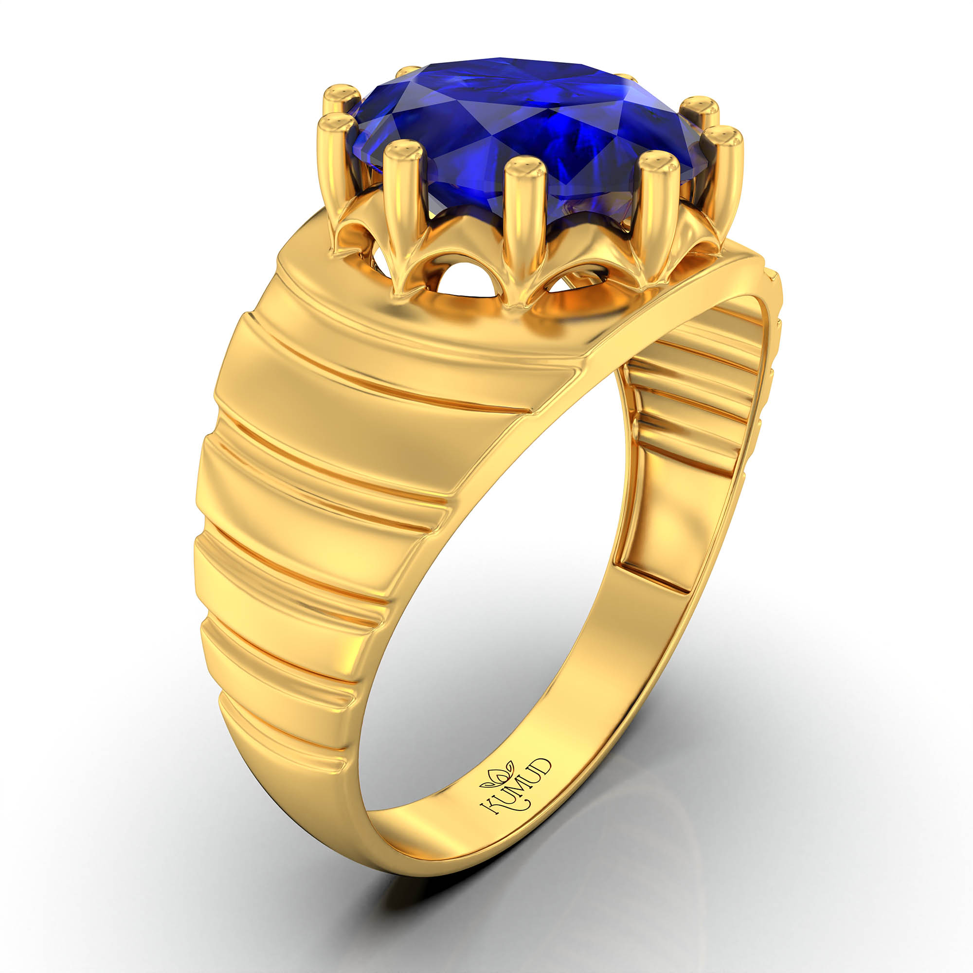 Blue Sapphire (Neelam) Ring for Men in 22K Yellow Gold – Oval 11x9 mm, Prong Setting, 4 g (Design KF-15) thumbnail