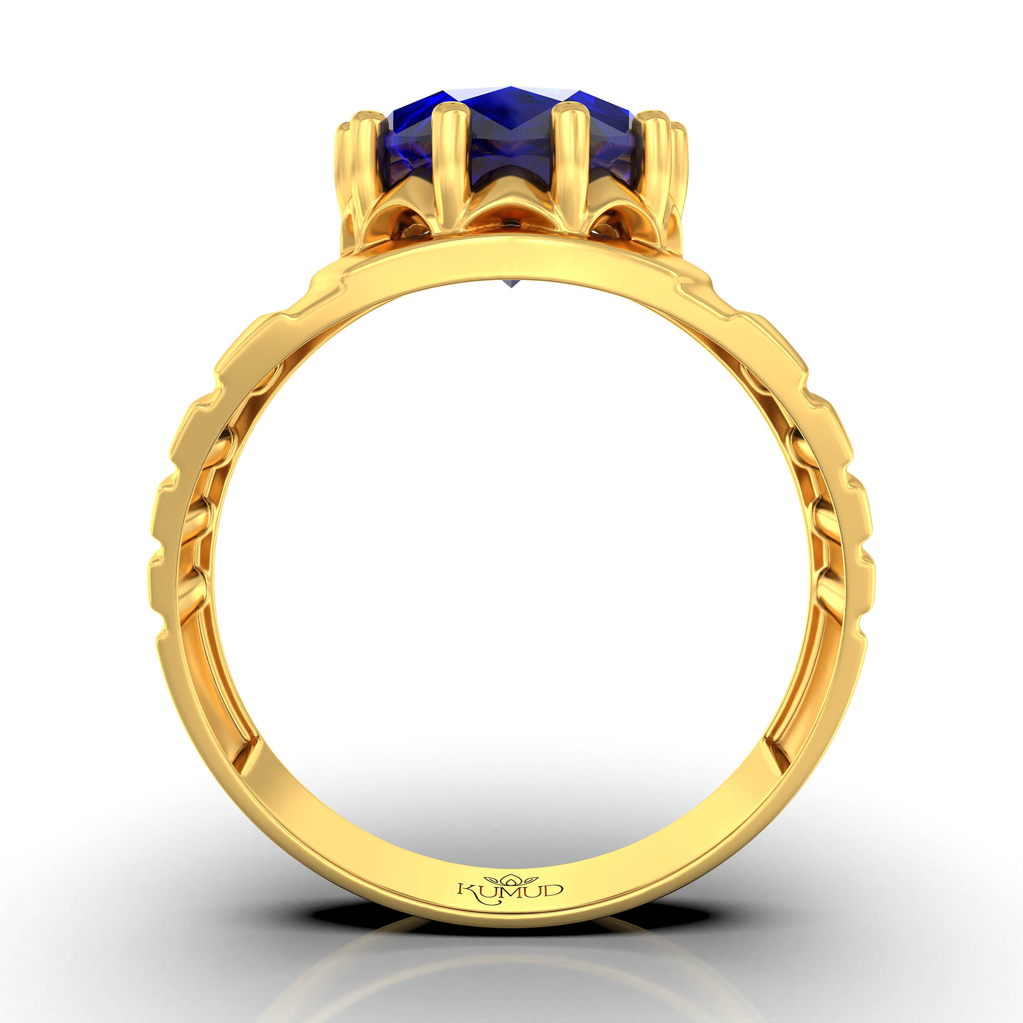 Blue Sapphire (Neelam) Ring for Men in 22K Yellow Gold – Oval 11x9 mm, Prong Setting, 4 g (Design KF-15) thumbnail