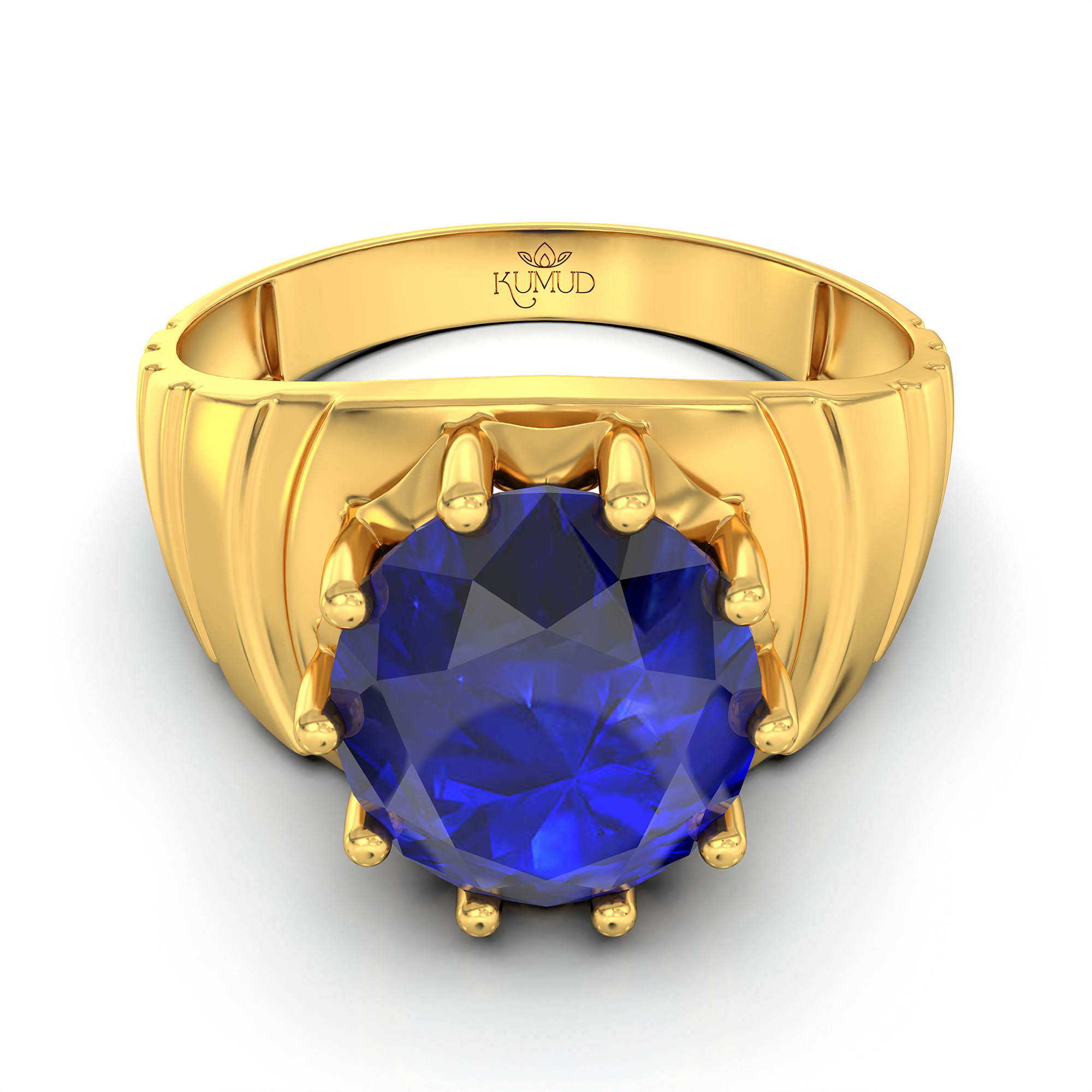 Blue Sapphire (Neelam) Ring for Men in 22K Yellow Gold – Oval 11x9 mm, Prong Setting, 4 g (Design KF-15) thumbnail