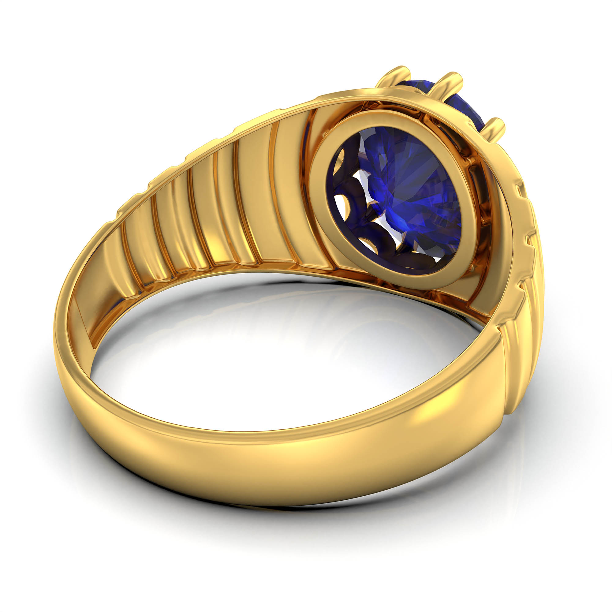 Blue Sapphire (Neelam) Ring for Men in 22K Yellow Gold – Oval 11x9 mm, Prong Setting, 4 g (Design KF-15) thumbnail