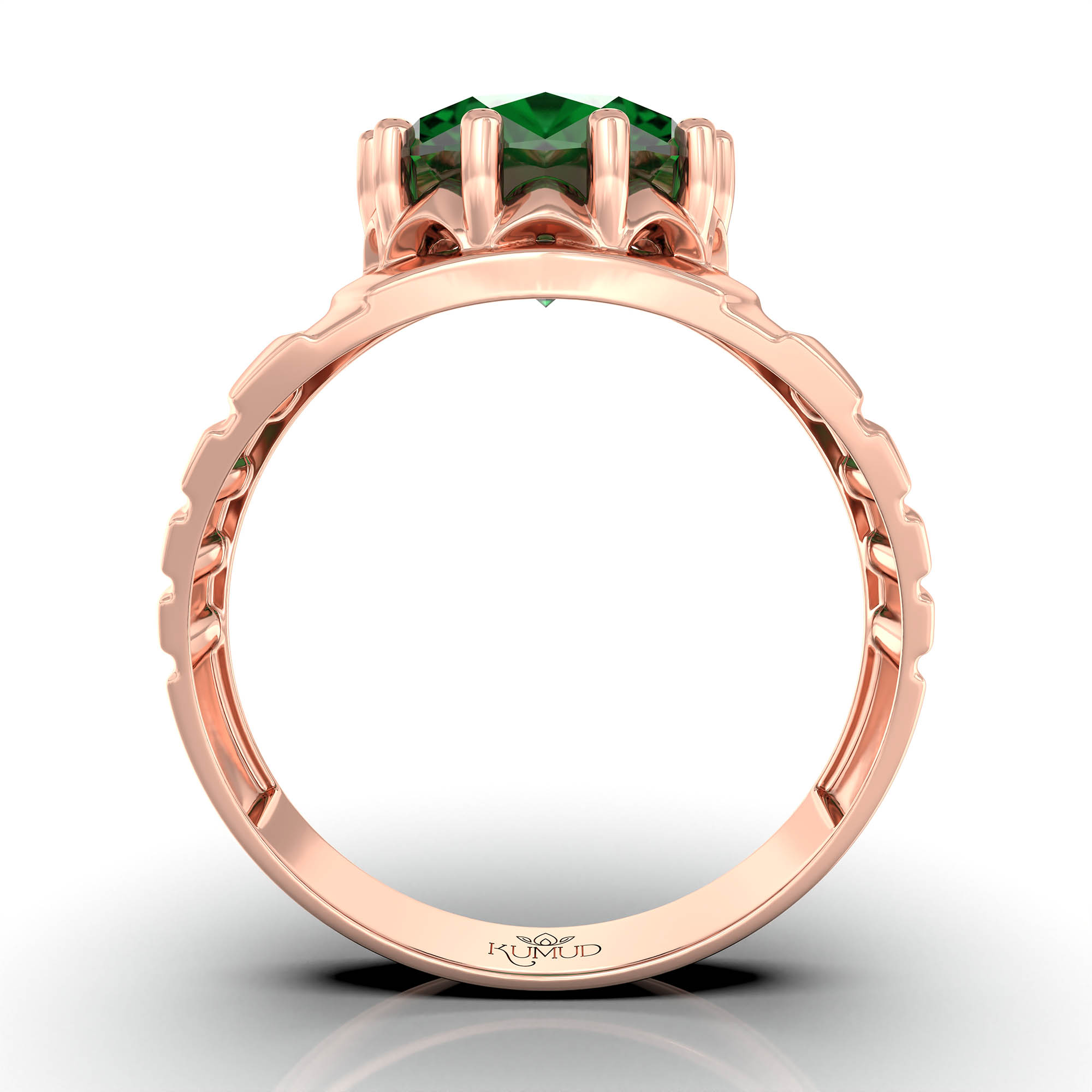 Emerald (Panna) Ring for Men in 18K Rose Gold – Oval 11x9 mm, Prong Setting, 4 g (Design KF-15) thumbnail