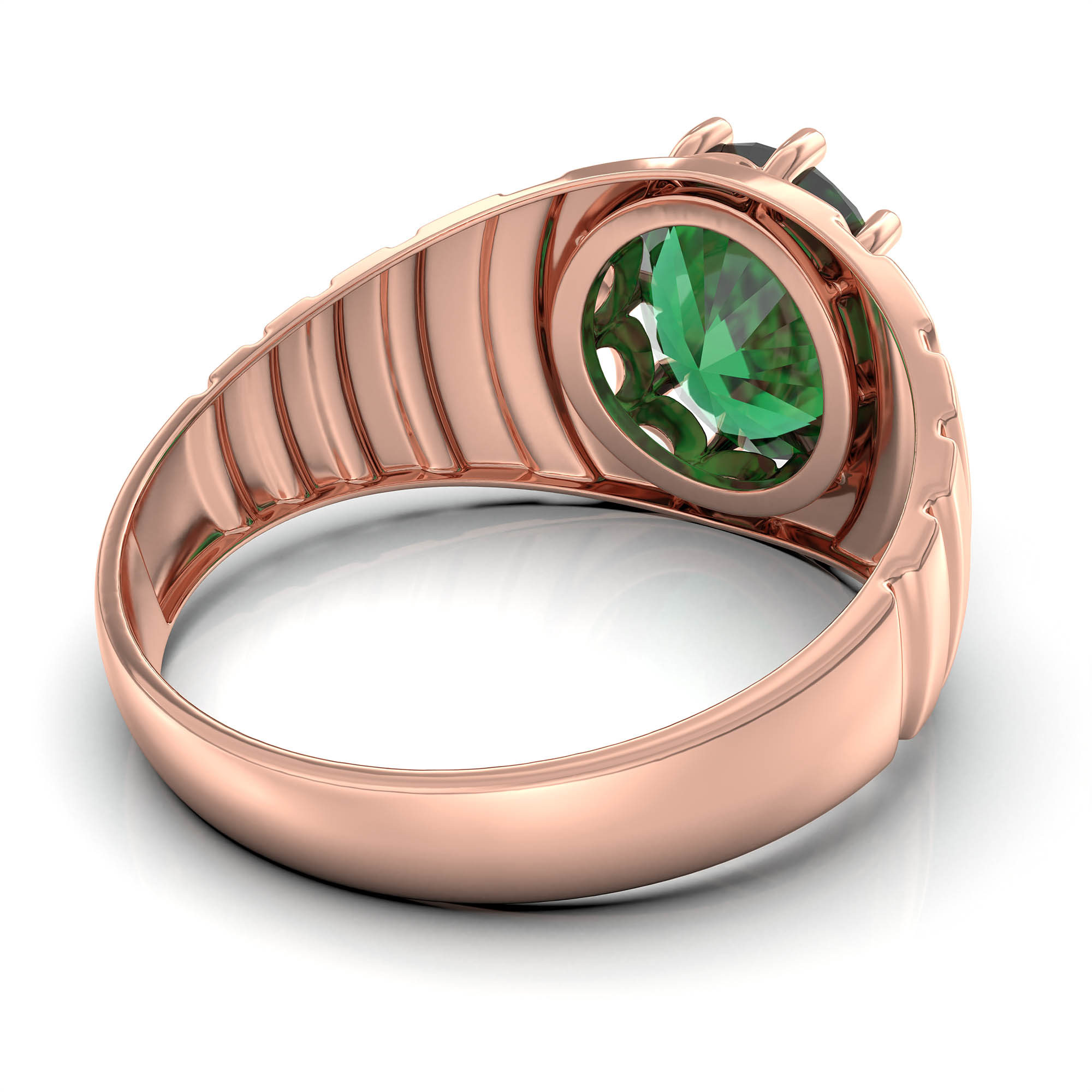 Emerald (Panna) Ring for Men in 18K Rose Gold – Oval 11x9 mm, Prong Setting, 4 g (Design KF-15) thumbnail