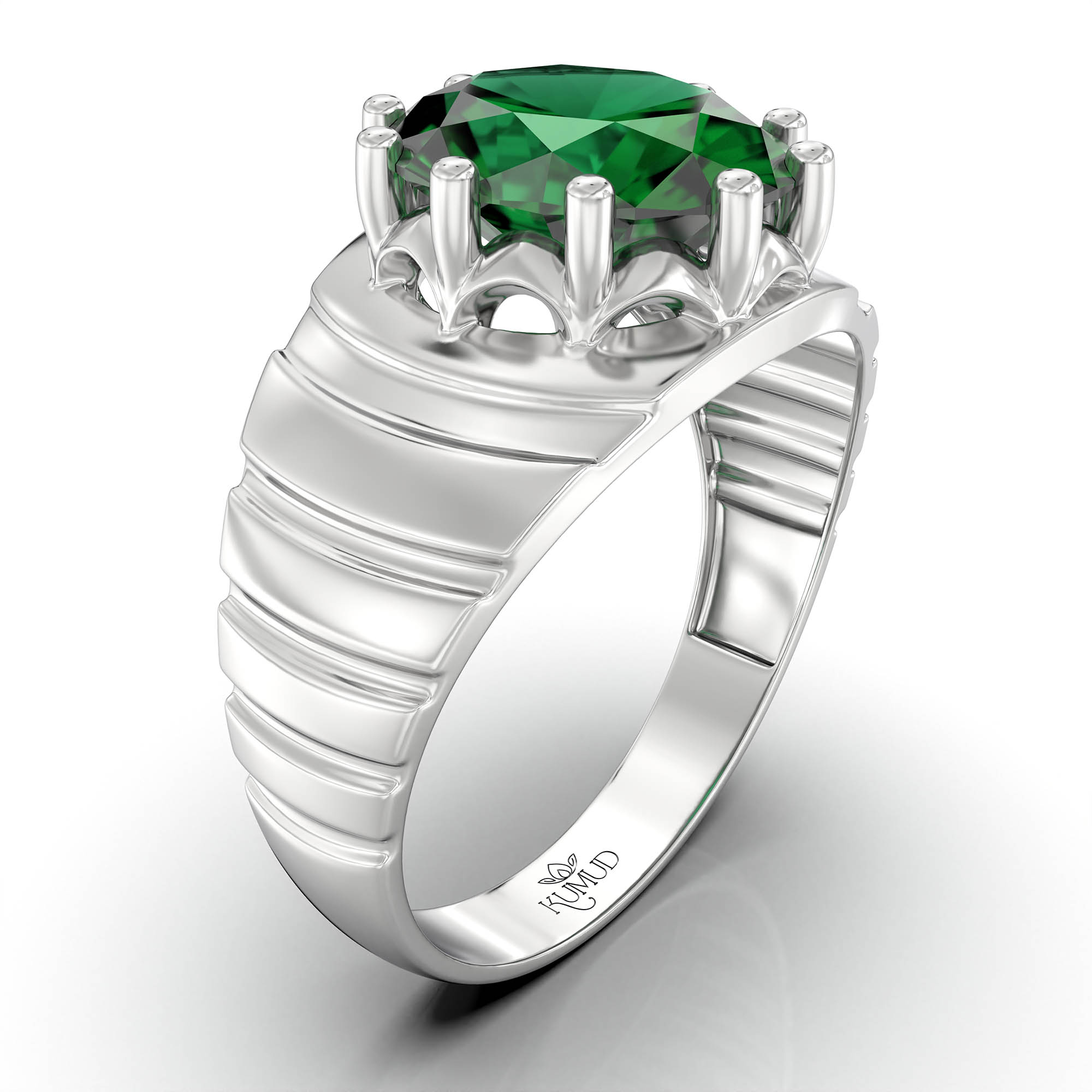 Emerald (Panna) Ring for Women in 925 Sterling Silver – Oval 11x9 mm, Prong Setting, 2.4 g (Design KF-15) thumbnail