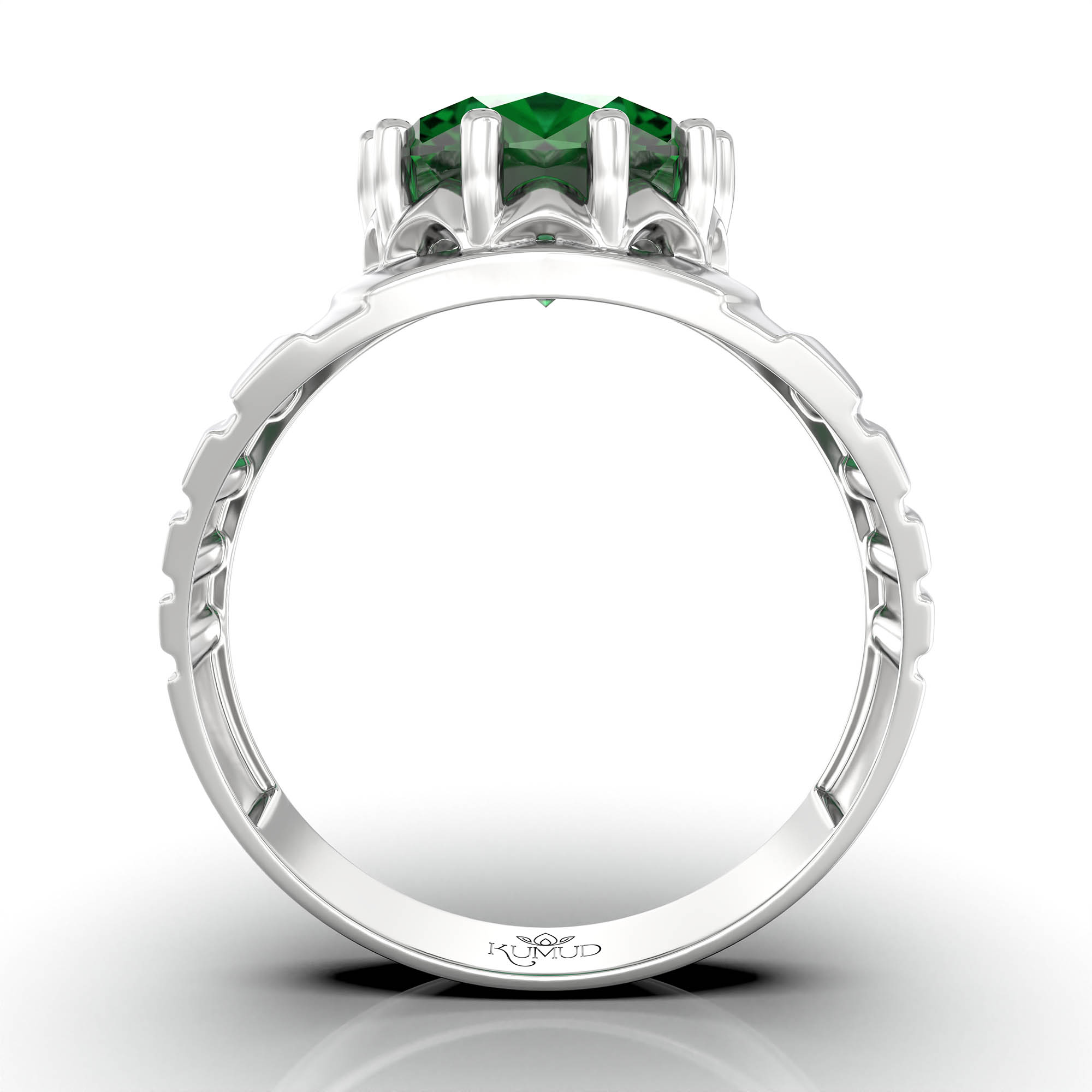 Emerald (Panna) Ring for Women in 925 Sterling Silver – Oval 11x9 mm, Prong Setting, 2.4 g (Design KF-15) thumbnail