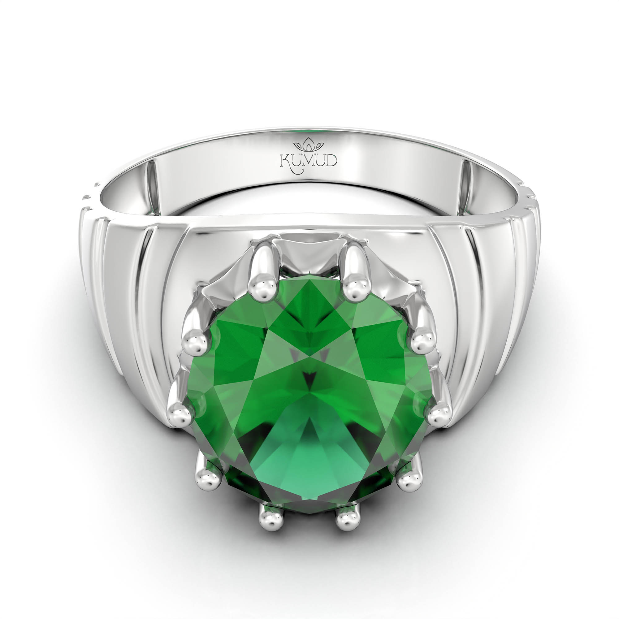 Emerald (Panna) Ring for Women in 925 Sterling Silver – Oval 11x9 mm, Prong Setting, 2.4 g (Design KF-15) thumbnail