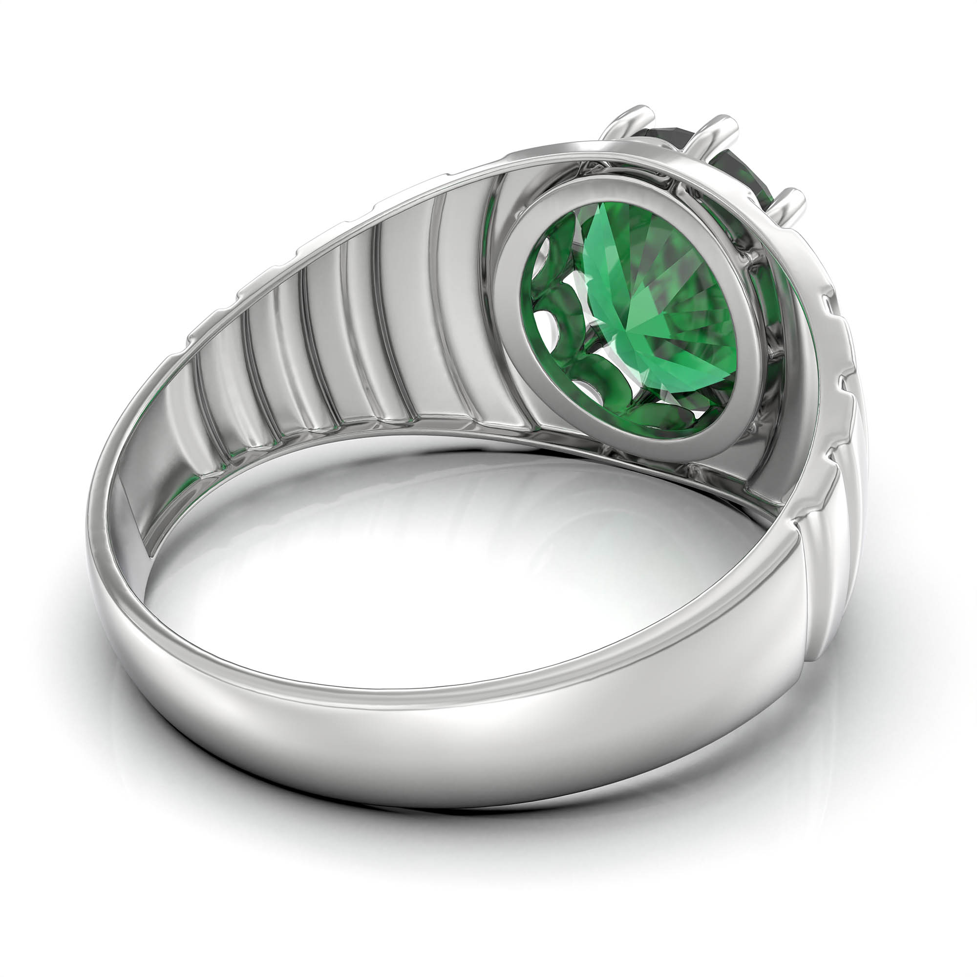 Emerald (Panna) Ring for Women in 925 Sterling Silver – Oval 11x9 mm, Prong Setting, 2.4 g (Design KF-15) thumbnail