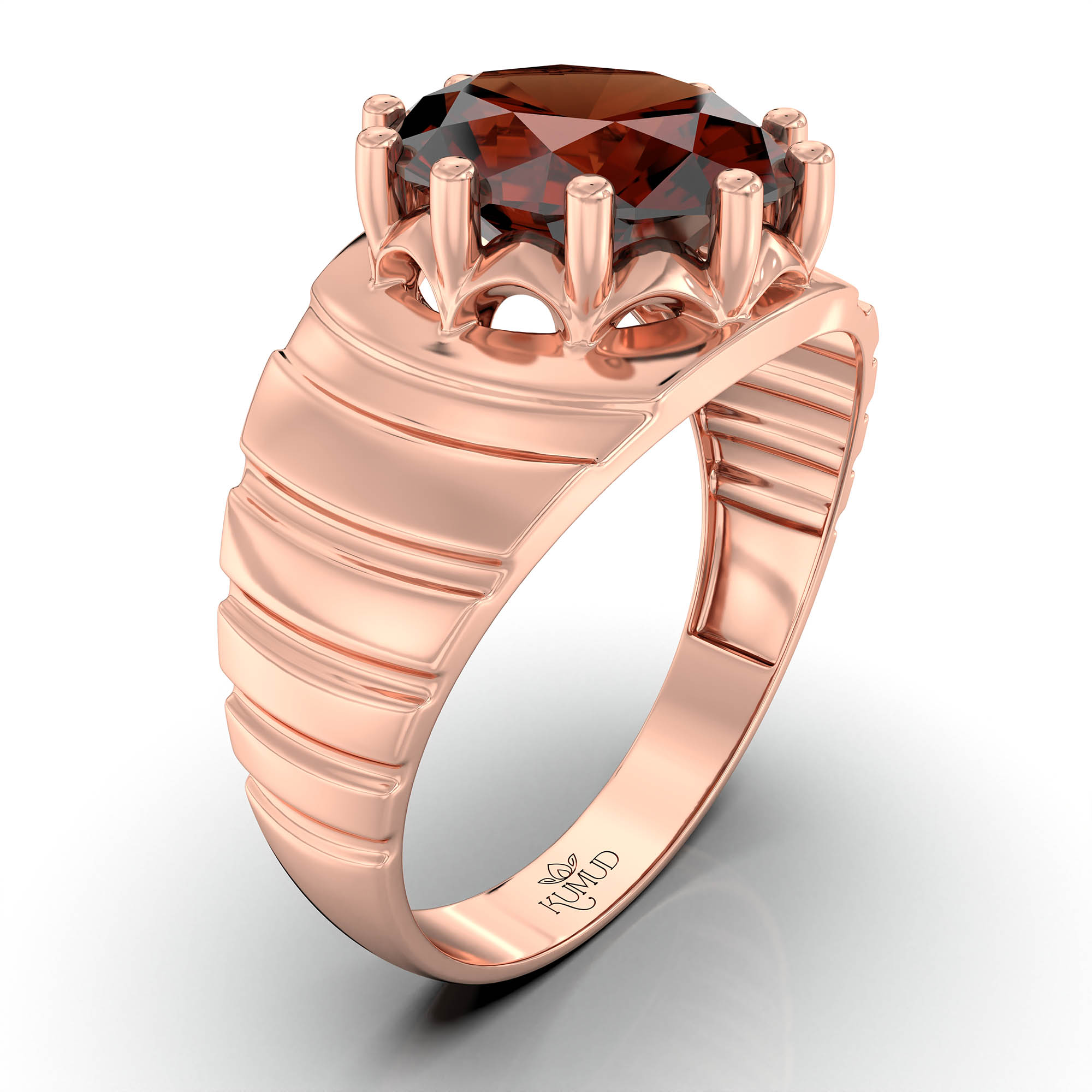 Hessonite (Gomed) Ring for Men in 18K Rose Gold – Oval 11x9 mm, Prong Setting, 4 g (Design KF-15) thumbnail