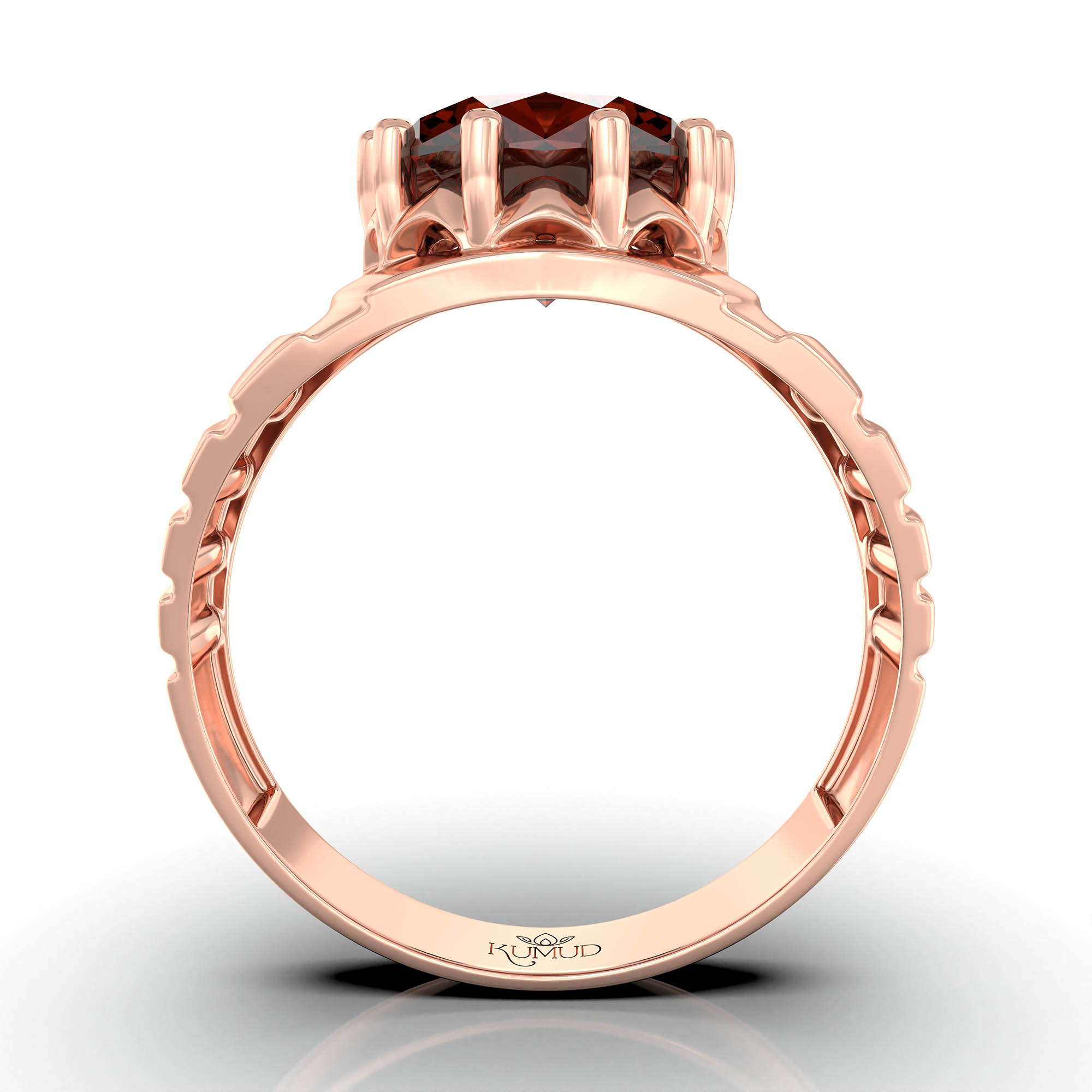 Hessonite (Gomed) Ring for Men in 18K Rose Gold – Oval 11x9 mm, Prong Setting, 4 g (Design KF-15) thumbnail