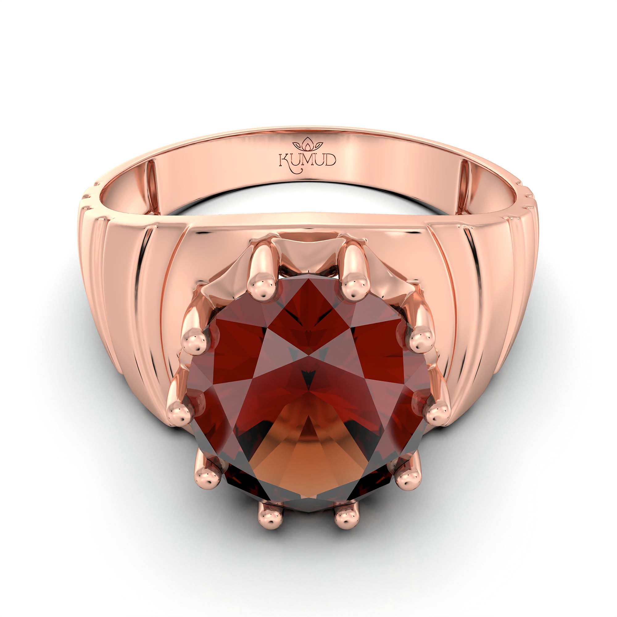 Hessonite (Gomed) Ring for Men in 18K Rose Gold – Oval 11x9 mm, Prong Setting, 4 g (Design KF-15) thumbnail