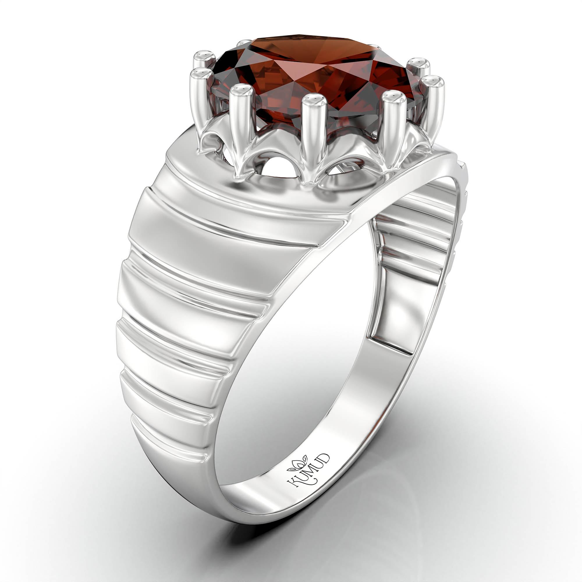Hessonite (Gomed) Ring for Women in 925 Sterling Silver – Oval 11x9 mm, Prong Setting, 2.4 g (Design KF-15) thumbnail