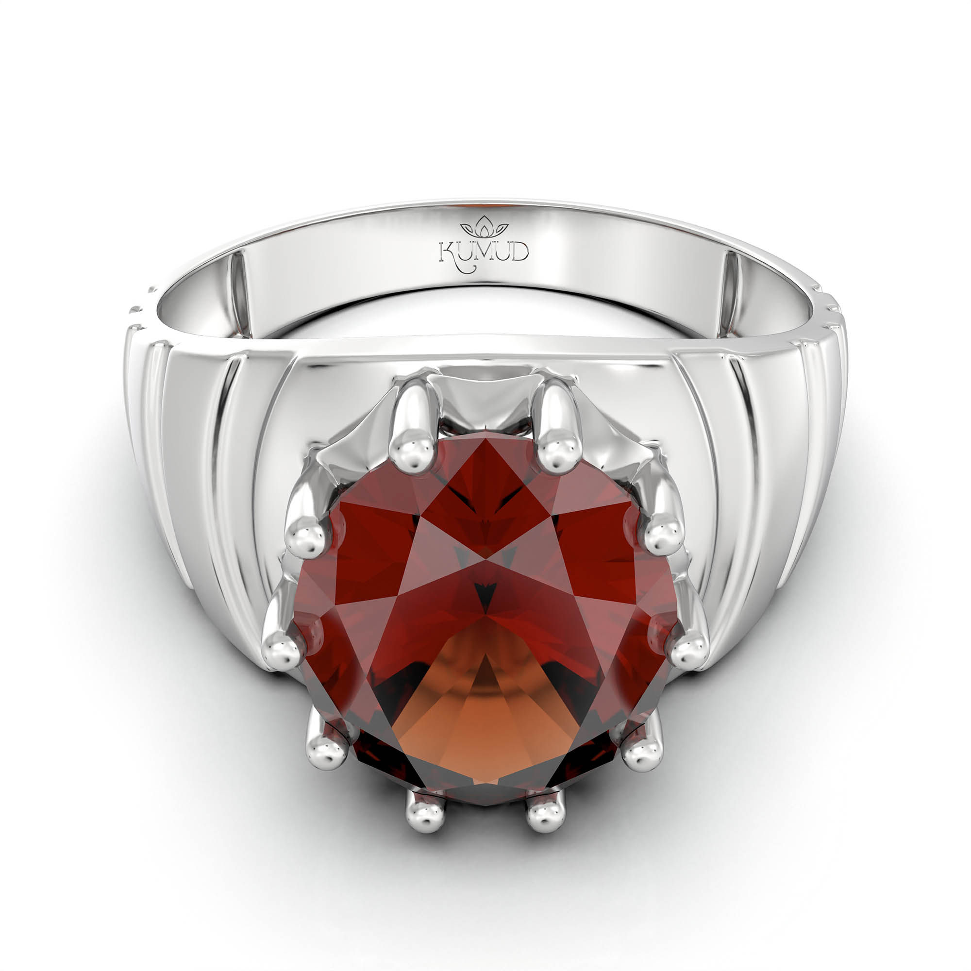 Hessonite (Gomed) Ring for Women in 925 Sterling Silver – Oval 11x9 mm, Prong Setting, 2.4 g (Design KF-15) thumbnail