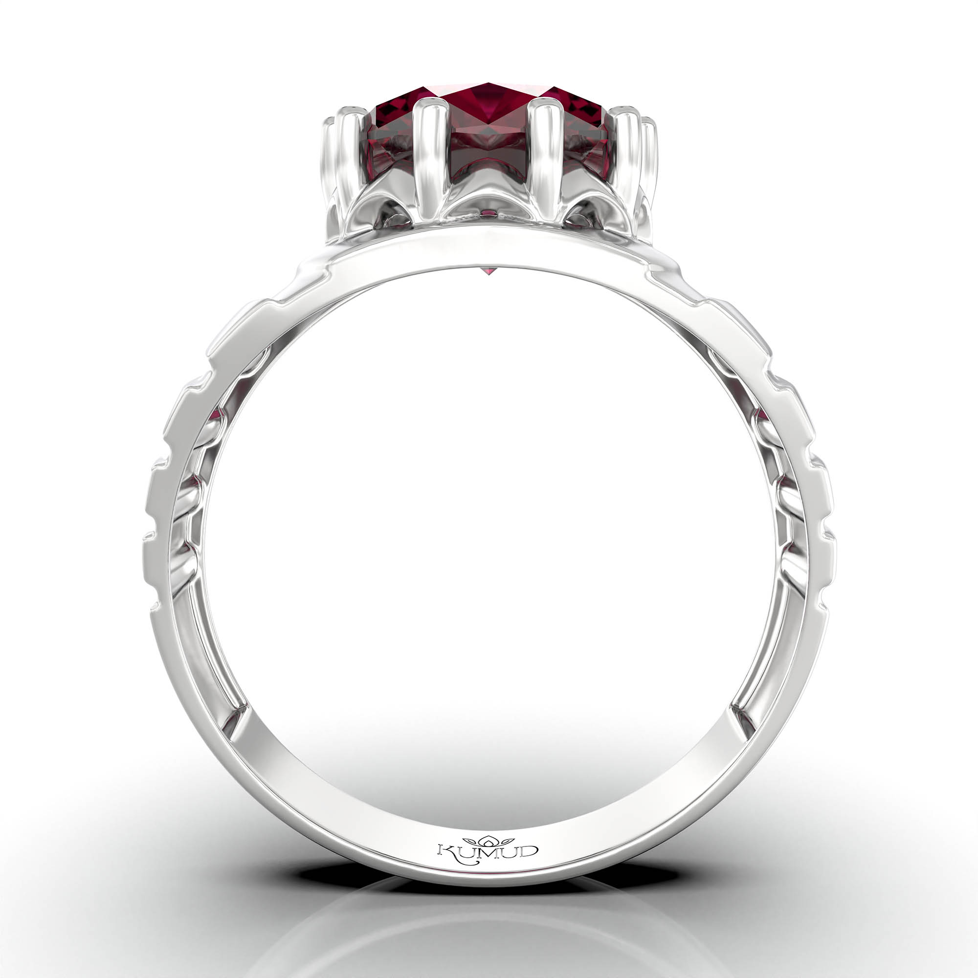 Ruby (Manik) Ring for Men in 18K White Gold – Oval 11x9 mm, Prong Setting, 4 g (Design KF-15) thumbnail
