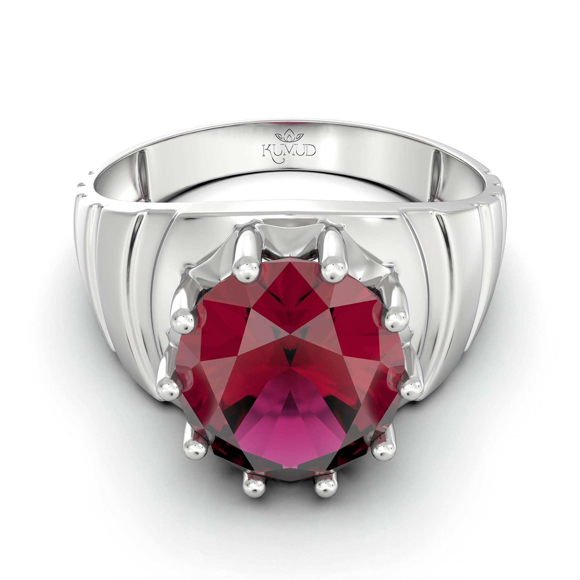 Ruby (Manik) Ring for Men in 18K White Gold – Oval 11x9 mm, Prong Setting, 4 g (Design KF-15) thumbnail