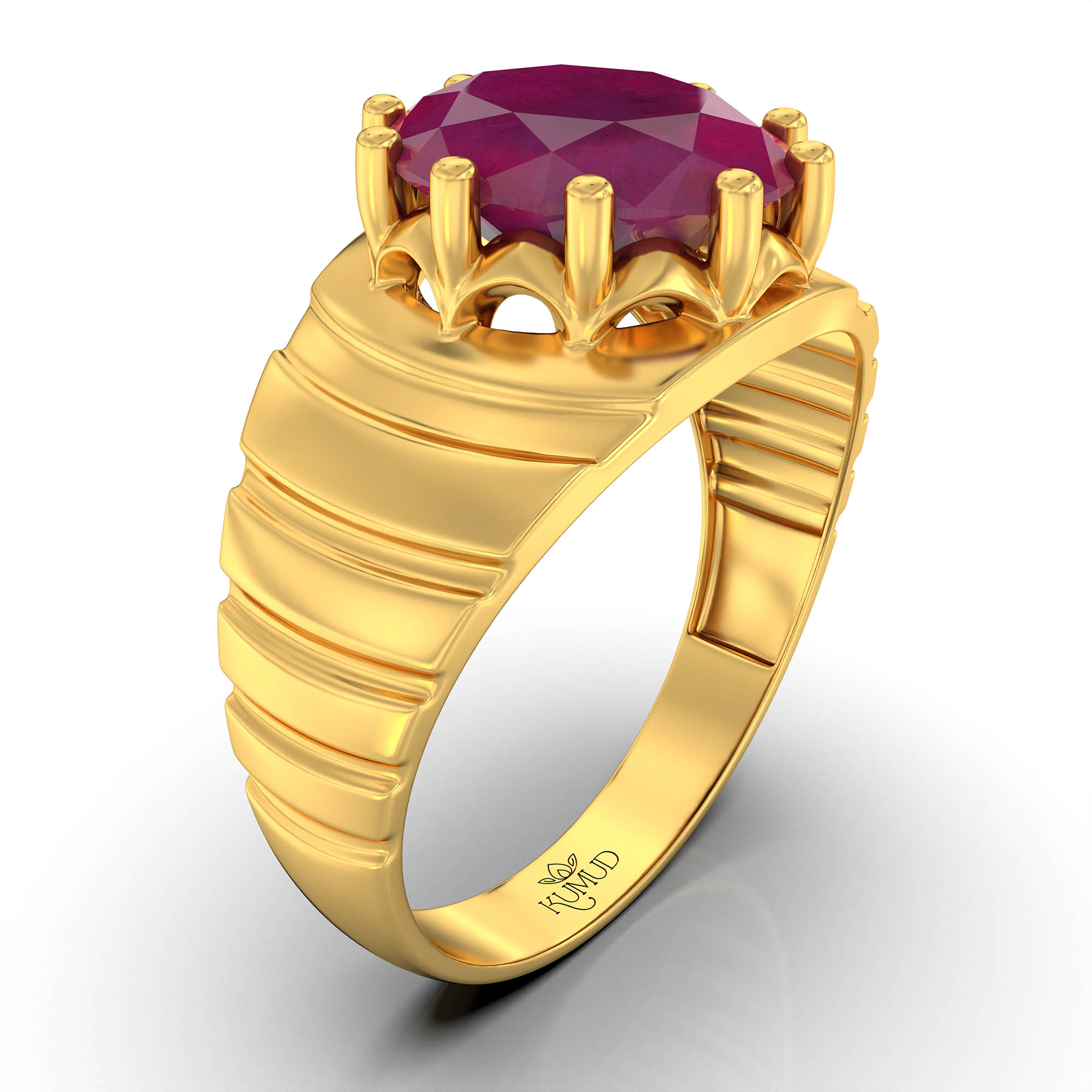 Ruby (Manik) Ring for Men in 22K Yellow Gold – Oval 11x9 mm, Prong Setting, 4 g (Design KF-15) thumbnail