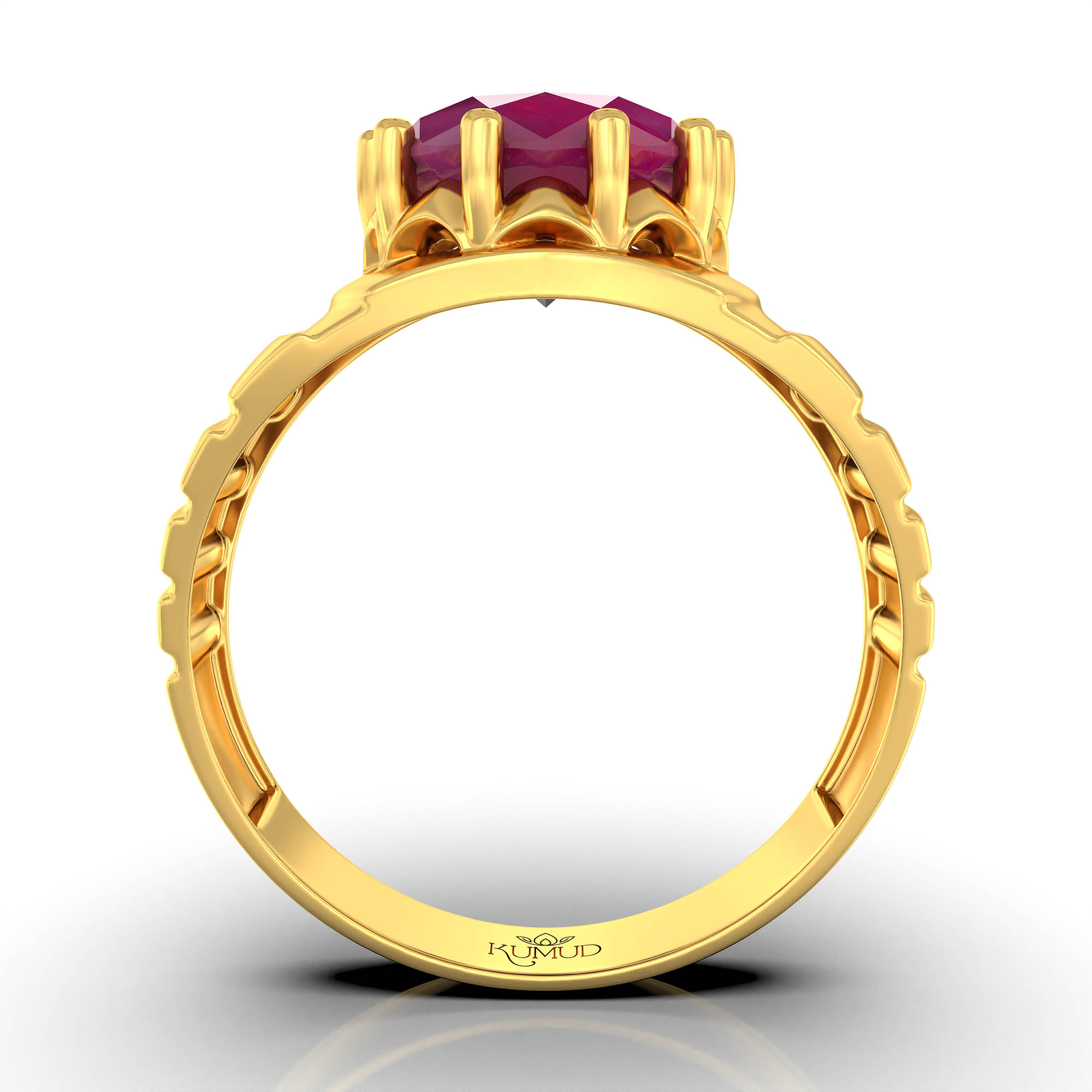 Ruby (Manik) Ring for Men in 22K Yellow Gold – Oval 11x9 mm, Prong Setting, 4 g (Design KF-15) thumbnail