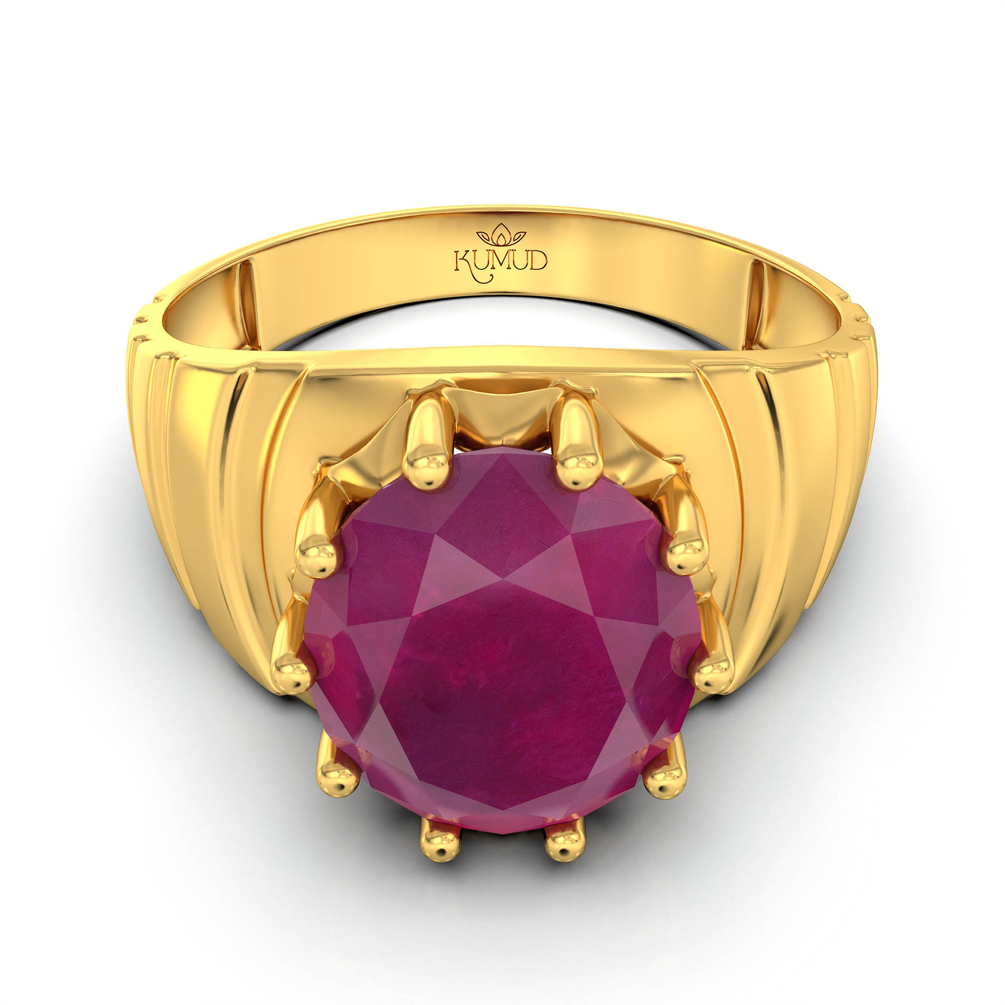 Ruby (Manik) Ring for Men in 22K Yellow Gold – Oval 11x9 mm, Prong Setting, 4 g (Design KF-15) thumbnail