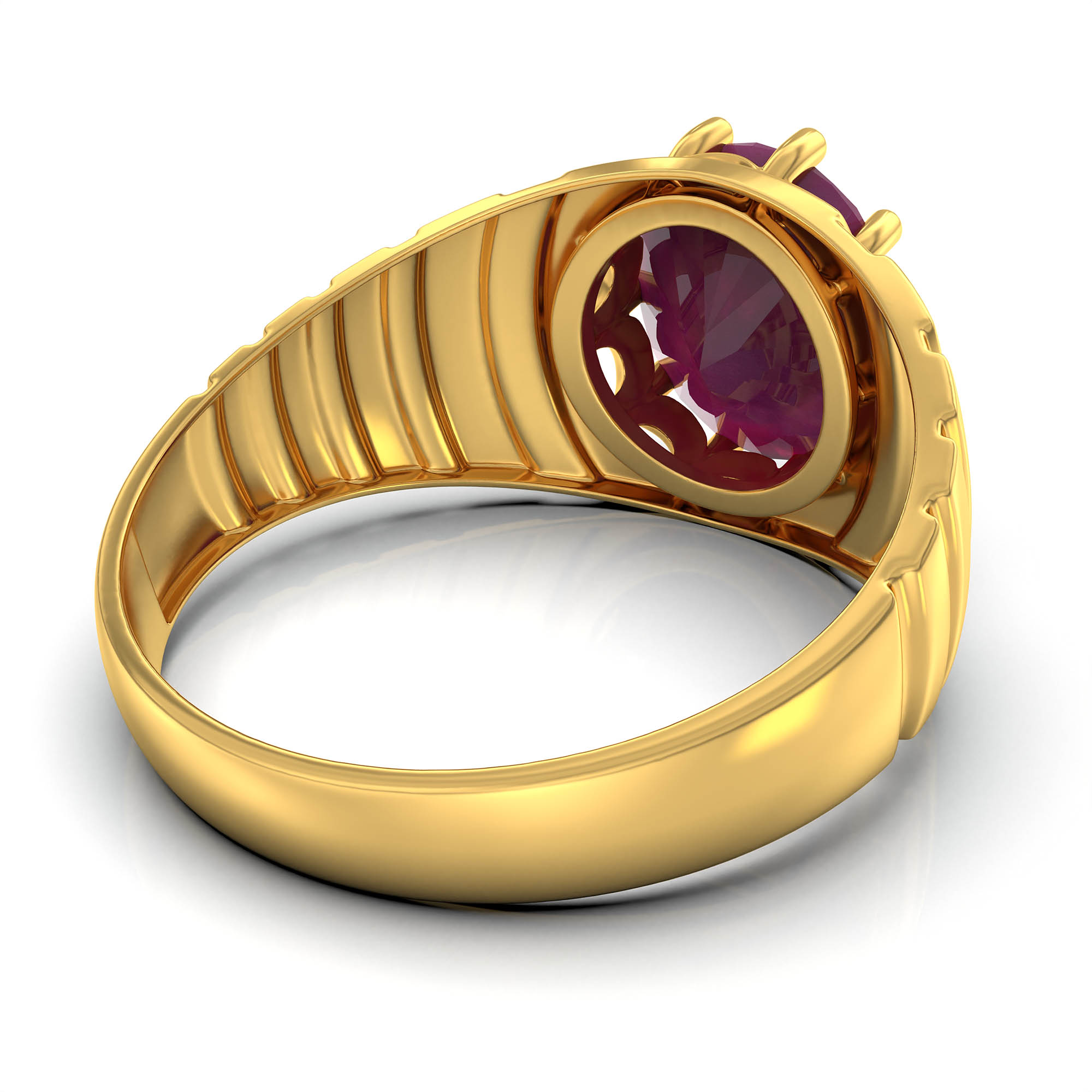Ruby (Manik) Ring for Men in 22K Yellow Gold – Oval 11x9 mm, Prong Setting, 4 g (Design KF-15) thumbnail
