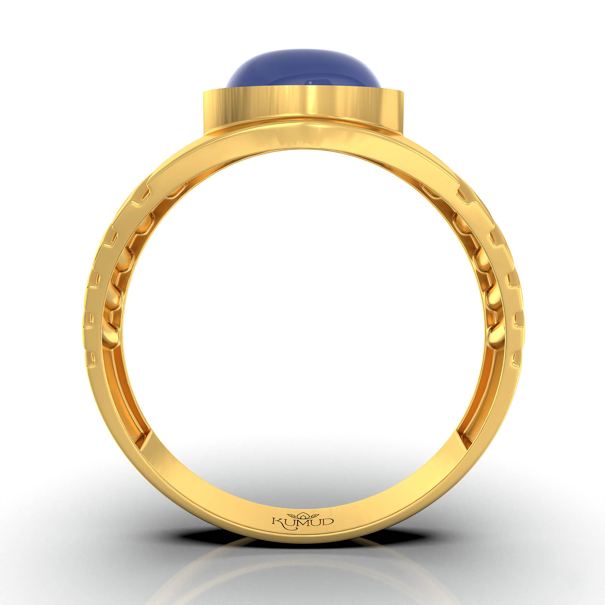 Blue Sapphire (Neelam) Ring for Men in 22K Yellow Gold – Oval Cabochon 9x8 mm, Bezel Setting, 4 g (Design KF-16) thumbnail