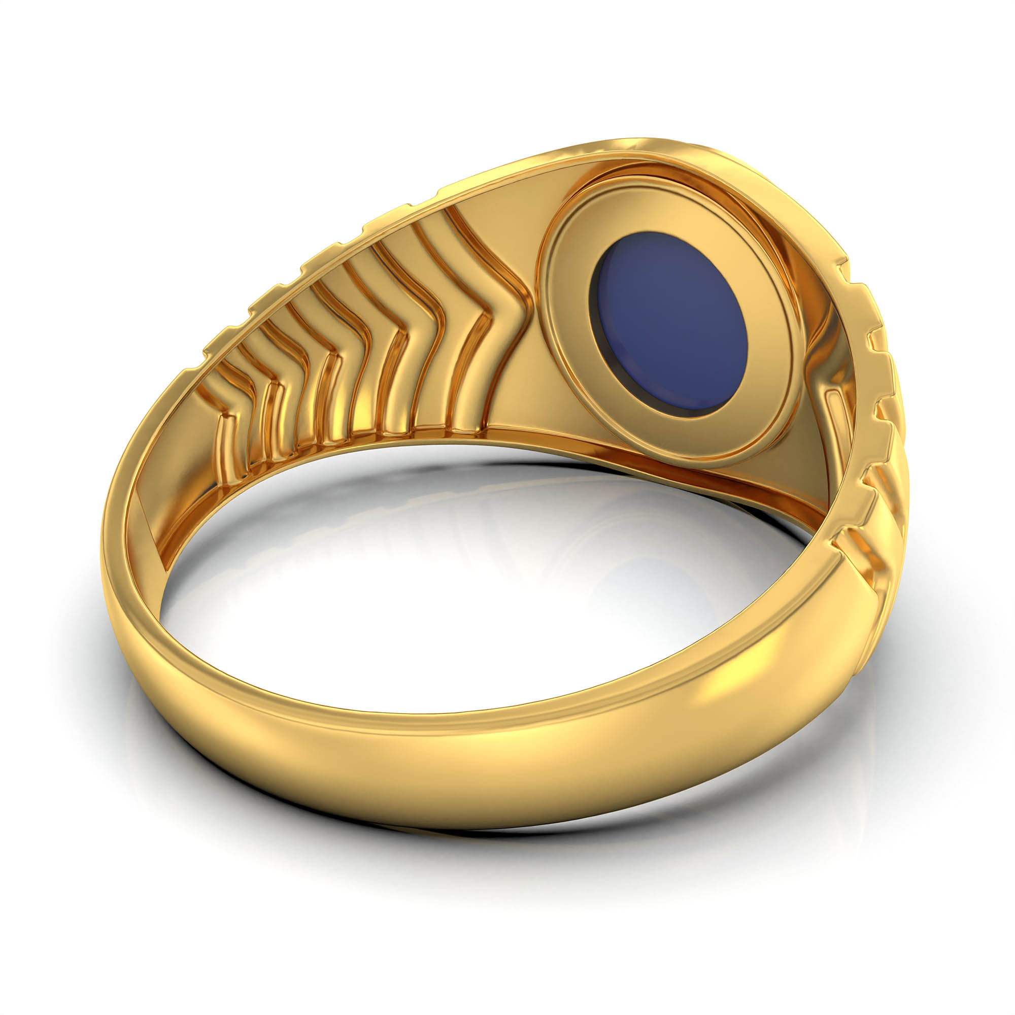 Blue Sapphire (Neelam) Ring for Men in 22K Yellow Gold – Oval Cabochon 9x8 mm, Bezel Setting, 4 g (Design KF-16) thumbnail