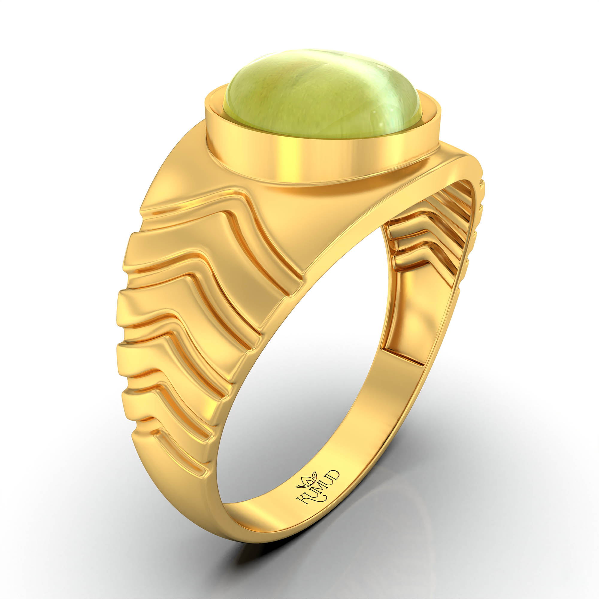 Cat's Eye (Lehsunia) Ring for Men in 22K Yellow Gold – Oval Cabochon 9x8 mm, Bezel Setting, 4 g (Design KF-16) thumbnail