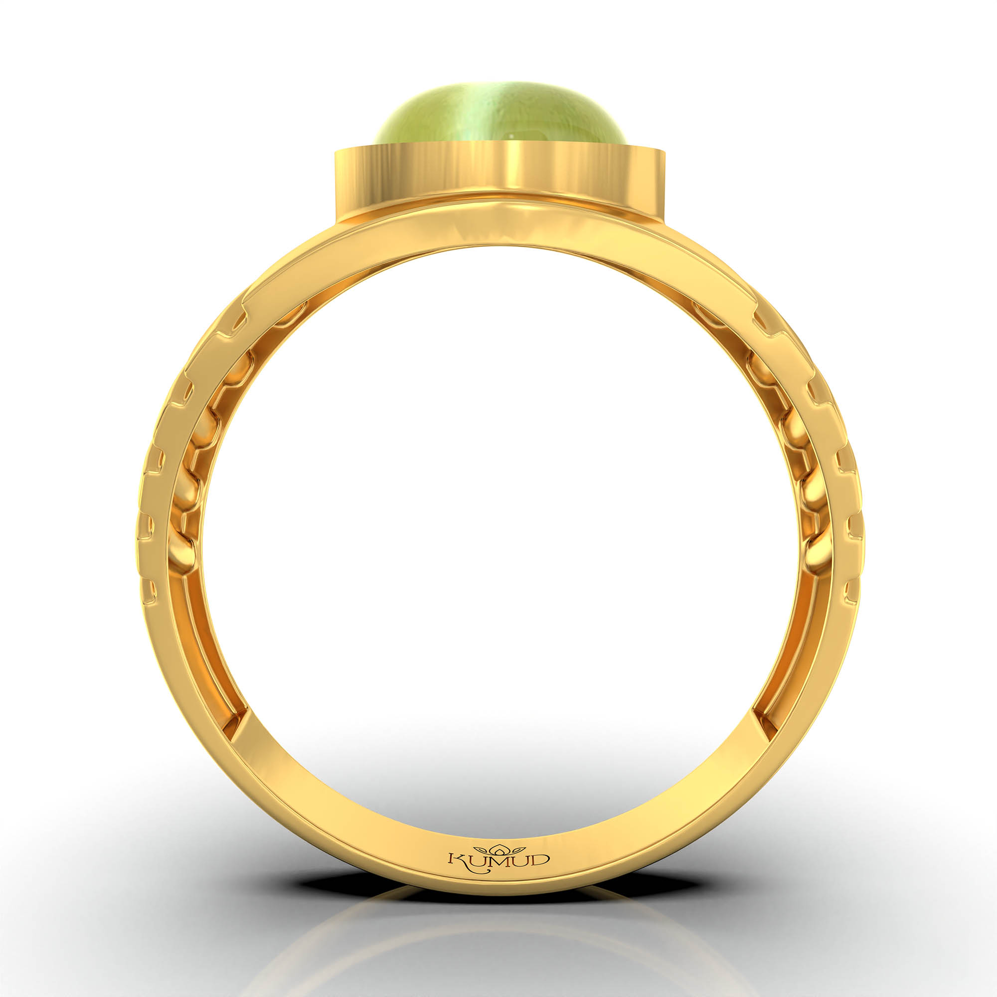 Cat's Eye (Lehsunia) Ring for Men in 22K Yellow Gold – Oval Cabochon 9x8 mm, Bezel Setting, 4 g (Design KF-16) thumbnail