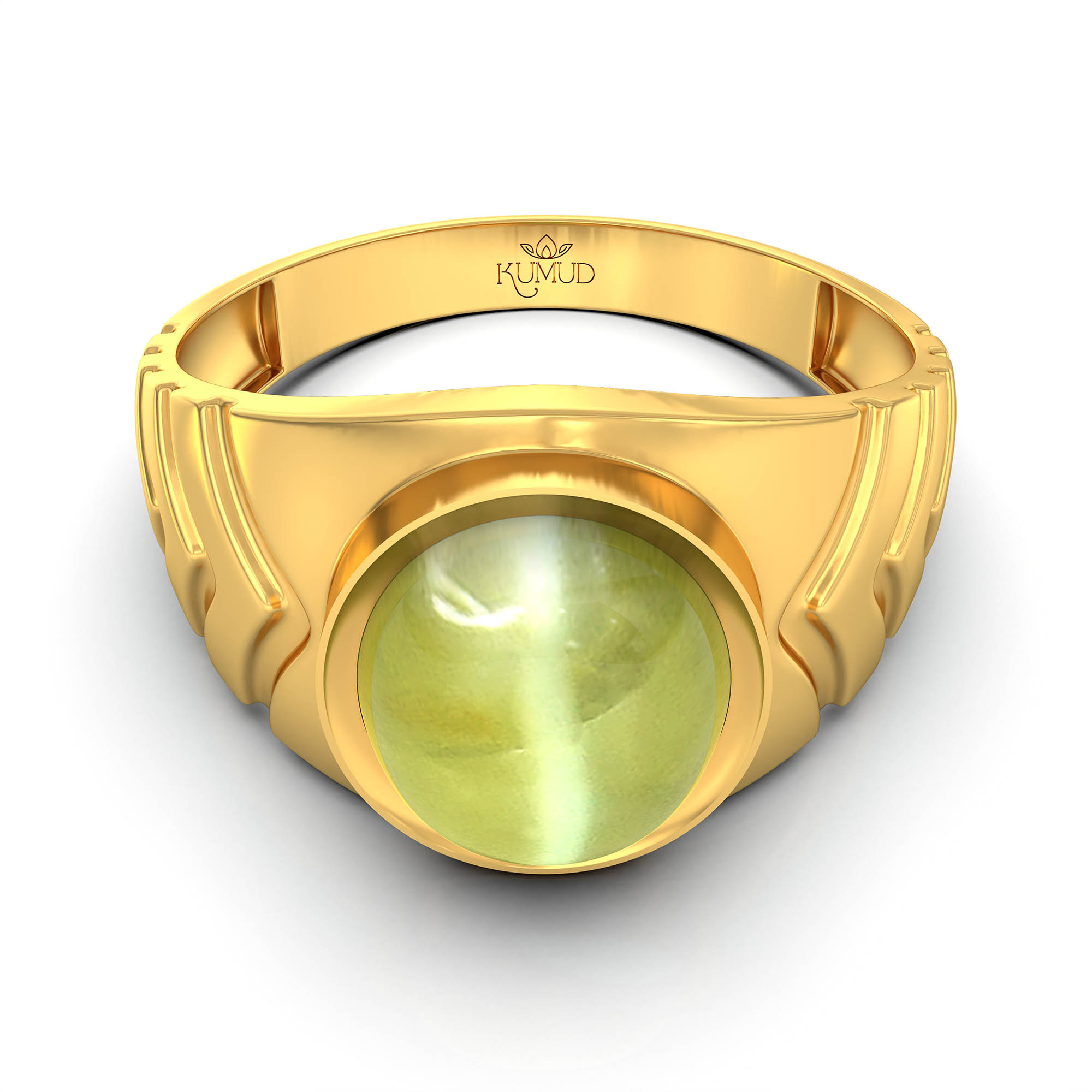 Cat's Eye (Lehsunia) Ring for Men in 22K Yellow Gold – Oval Cabochon 9x8 mm, Bezel Setting, 4 g (Design KF-16) thumbnail