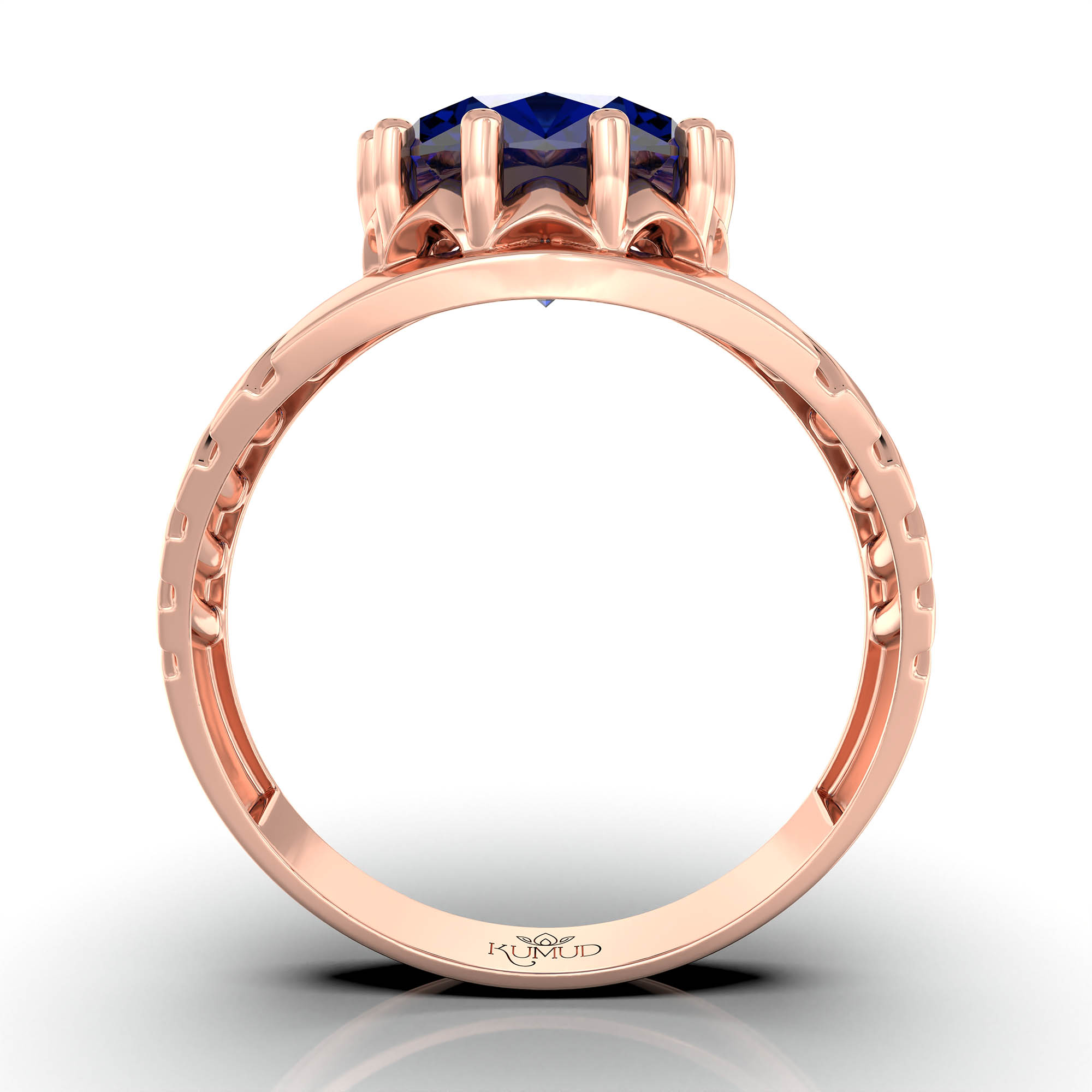 Blue Sapphire (Neelam) Ring for Men in 18K Rose Gold – Oval 11x9 mm, Prong Setting, 4 g (Design KF-16) thumbnail