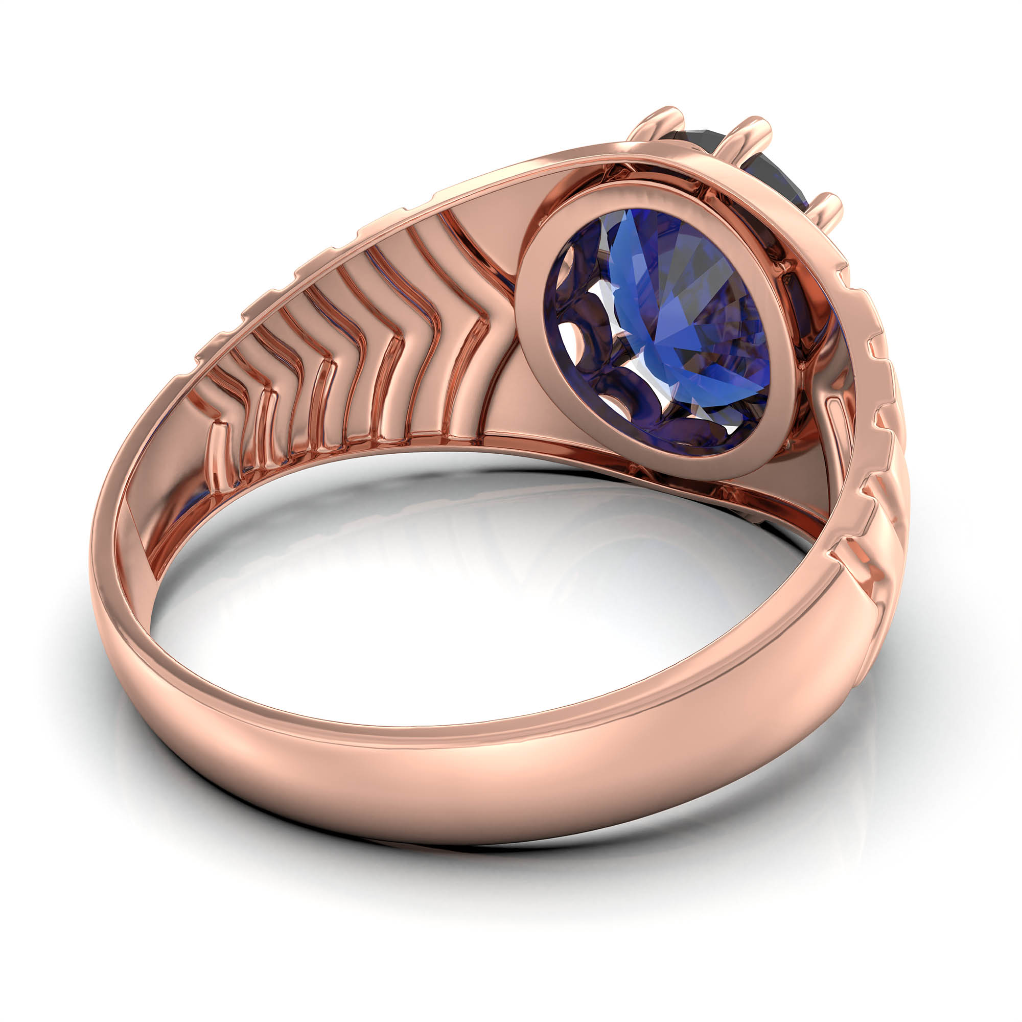 Blue Sapphire (Neelam) Ring for Men in 18K Rose Gold – Oval 11x9 mm, Prong Setting, 4 g (Design KF-16) thumbnail