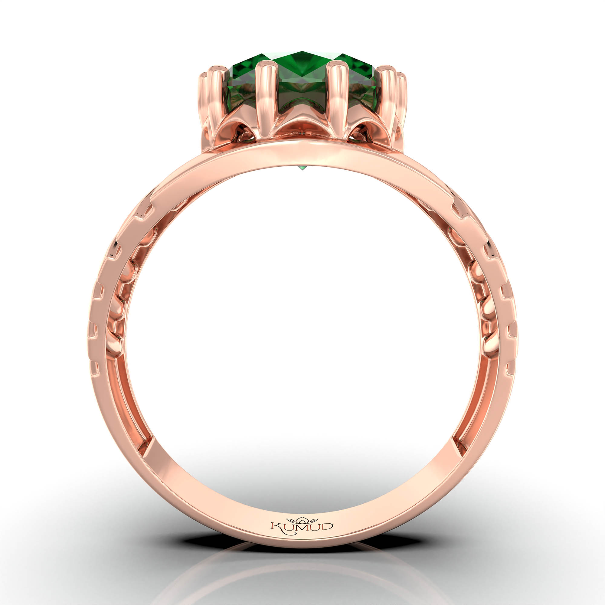 Emerald (Panna) Ring for Men in 18K Rose Gold – Oval 11x9 mm, Prong Setting, 4 g (Design KF-16) thumbnail