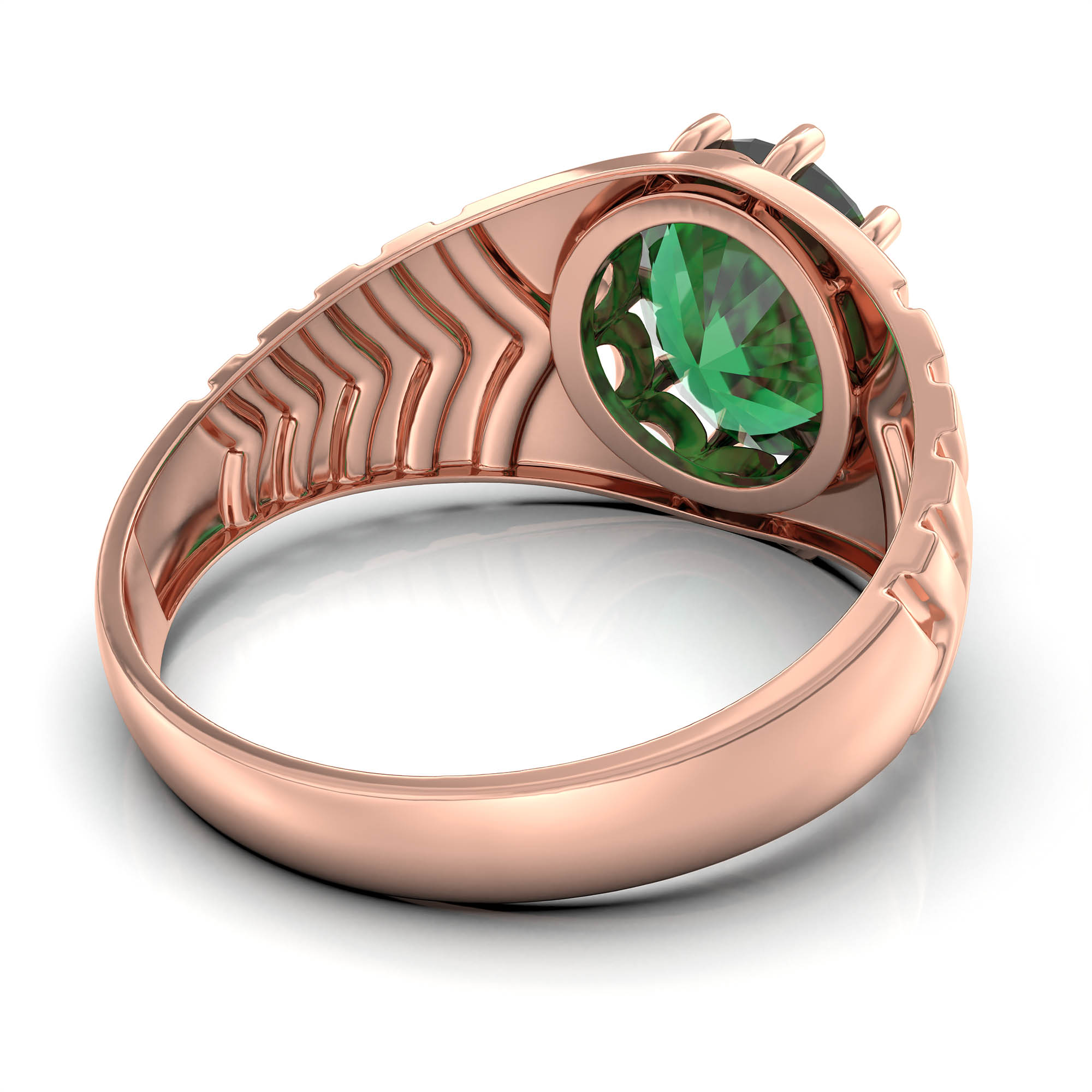 Emerald (Panna) Ring for Men in 18K Rose Gold – Oval 11x9 mm, Prong Setting, 4 g (Design KF-16) thumbnail