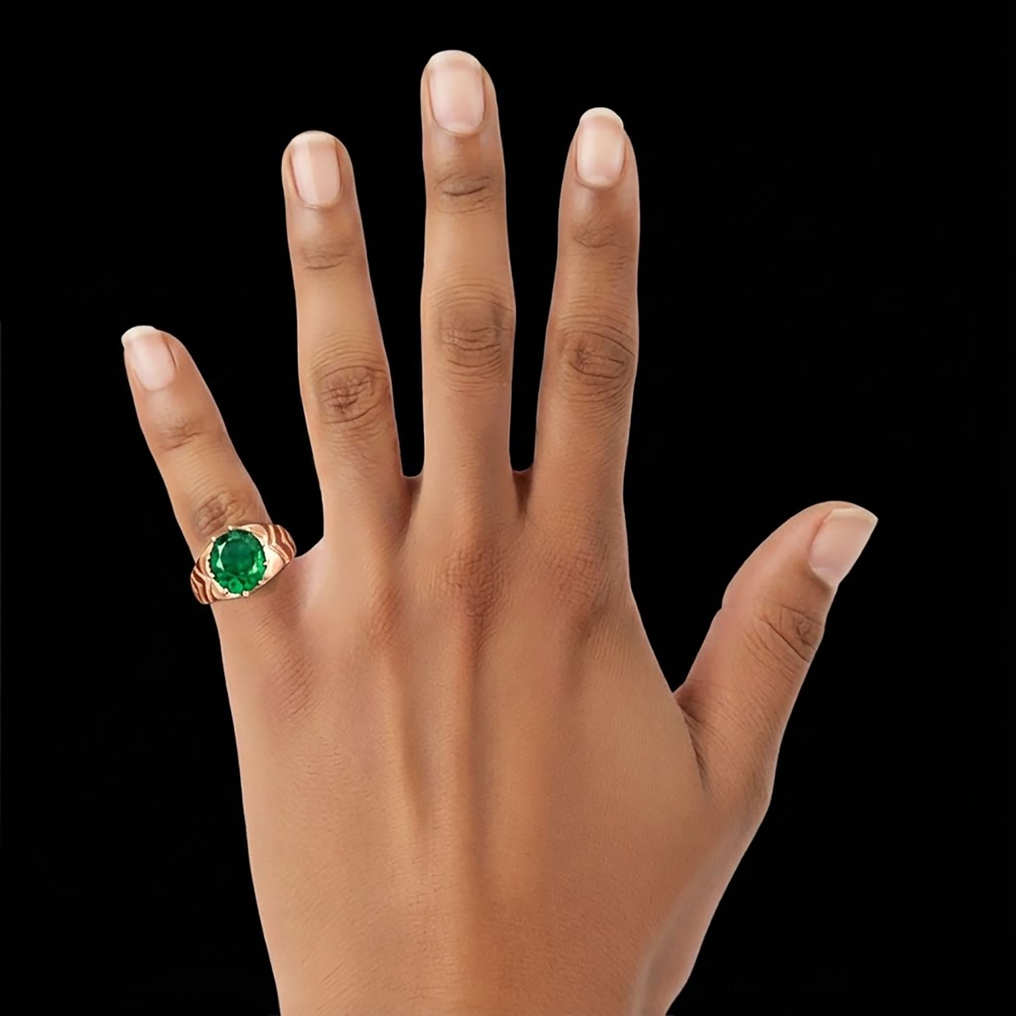 Emerald (Panna) Ring for Men in 18K Rose Gold – Oval 11x9 mm, Prong Setting, 4 g (Design KF-16) thumbnail