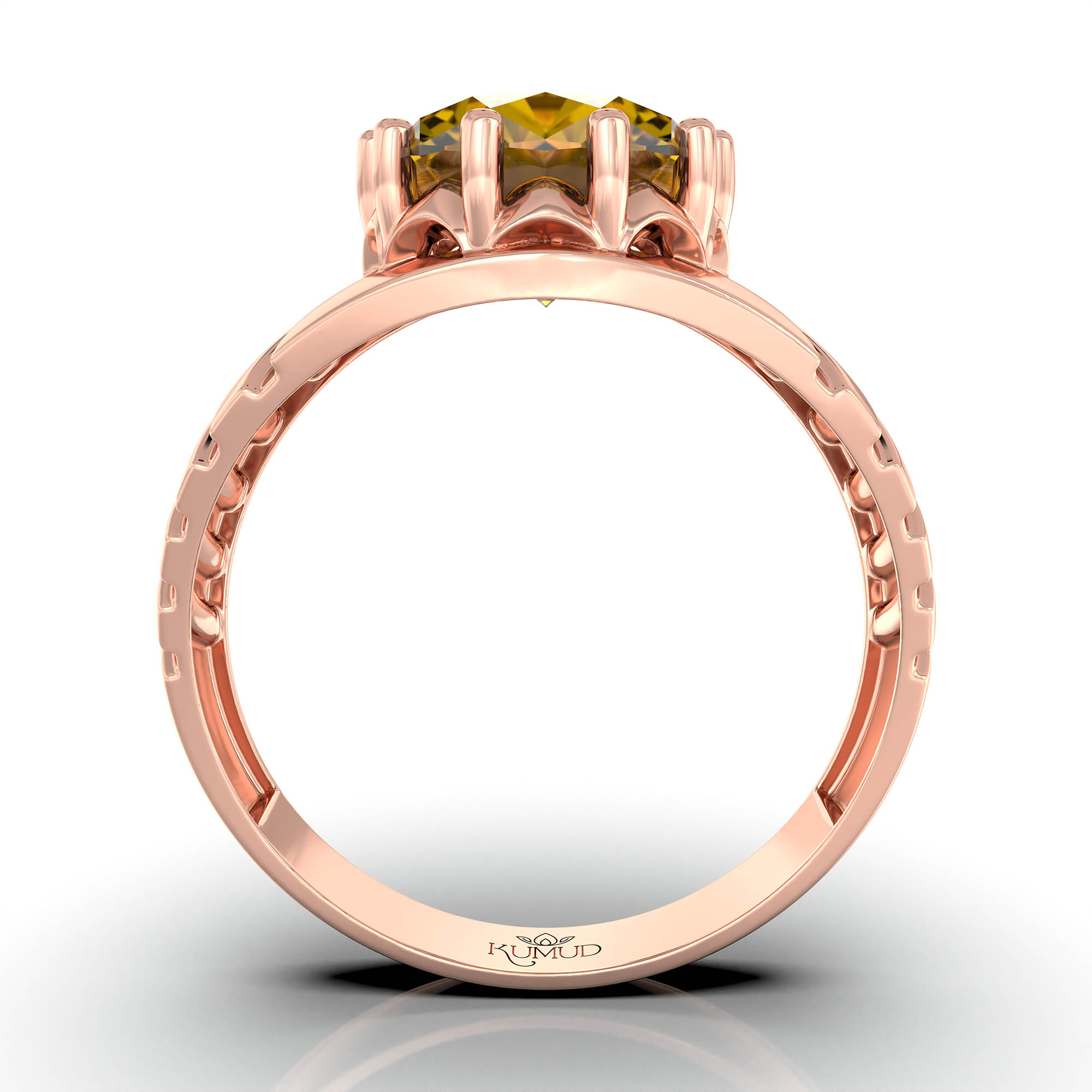 Yellow Sapphire (Pukhraj) Ring for Men in 18K Rose Gold – Oval 11x9 mm, Prong Setting, 4 g (Design KF-16) thumbnail