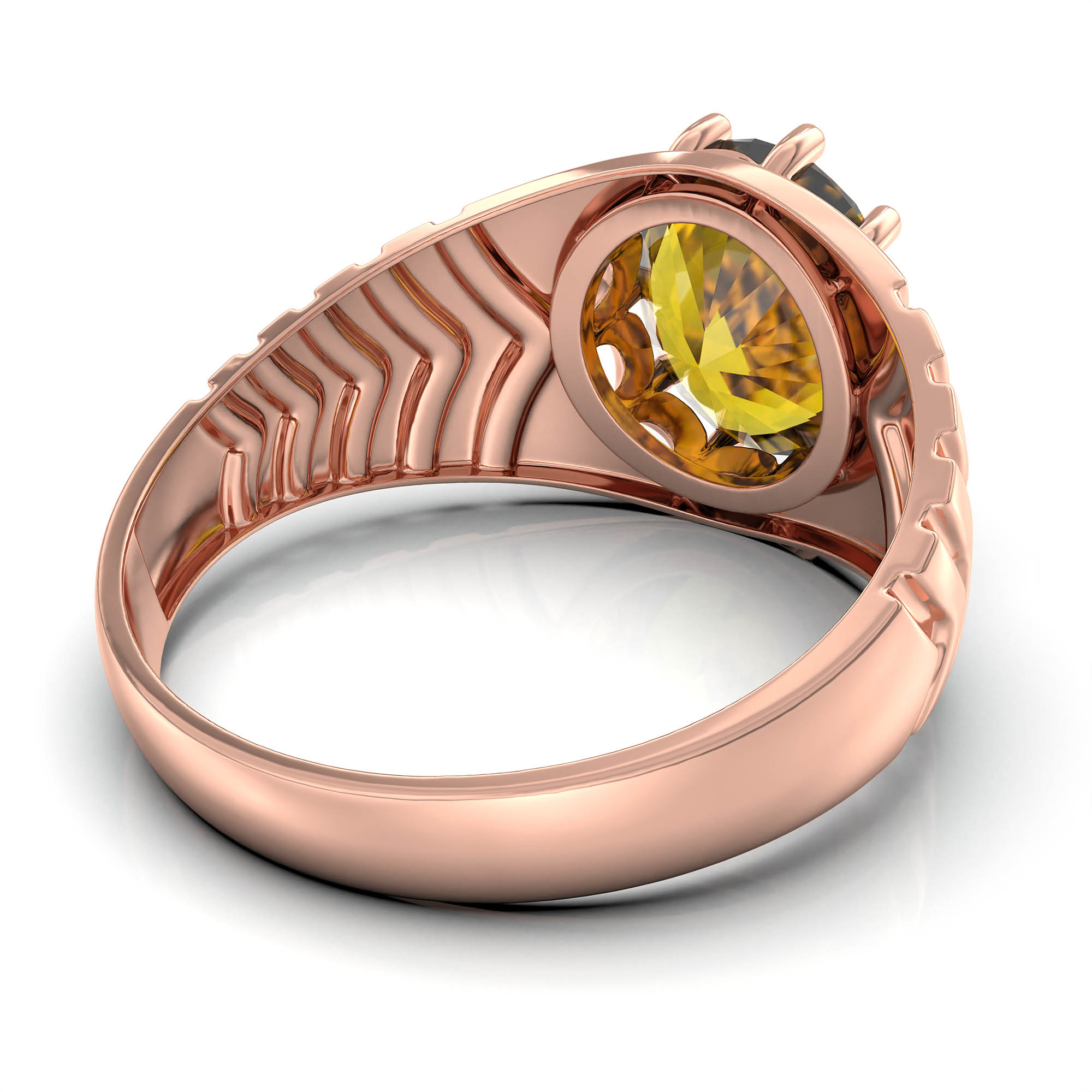 Yellow Sapphire (Pukhraj) Ring for Men in 18K Rose Gold – Oval 11x9 mm, Prong Setting, 4 g (Design KF-16) thumbnail