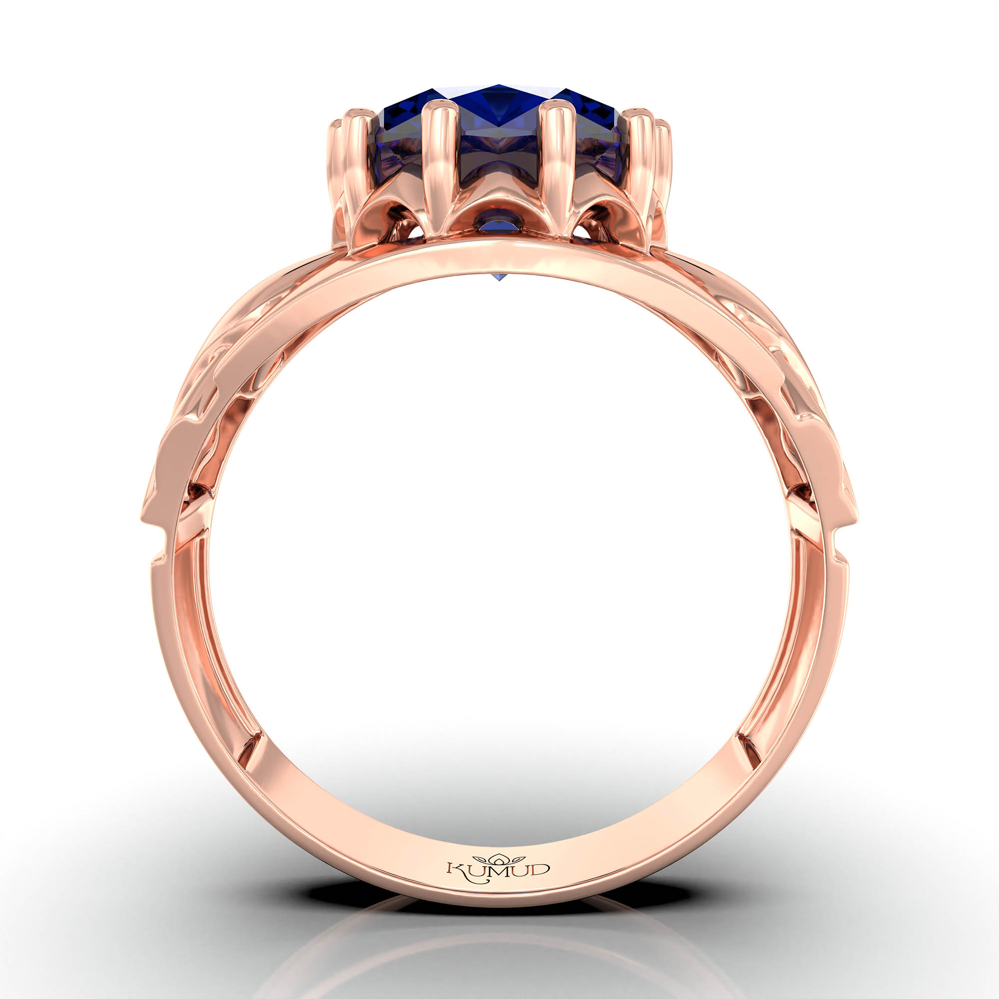 Blue Sapphire (Neelam) Ring for Men in 18K Rose Gold – Oval 11x9 mm, Prong Setting, 4 g (Design KF-17) thumbnail