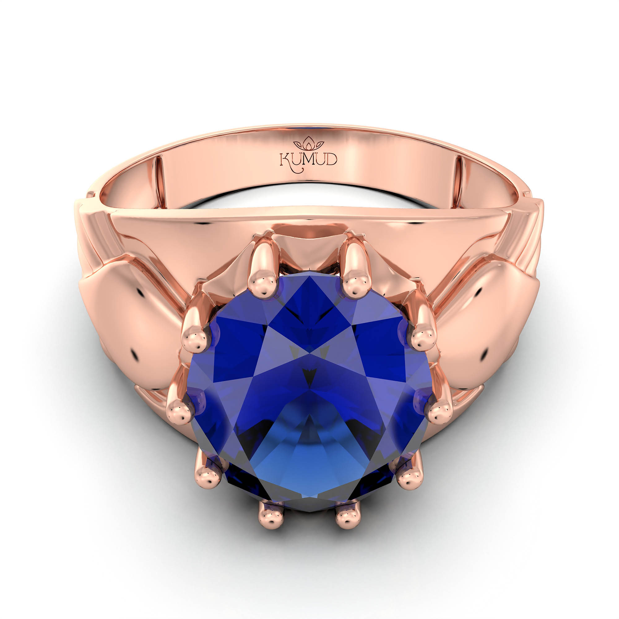 Blue Sapphire (Neelam) Ring for Men in 18K Rose Gold – Oval 11x9 mm, Prong Setting, 4 g (Design KF-17) thumbnail