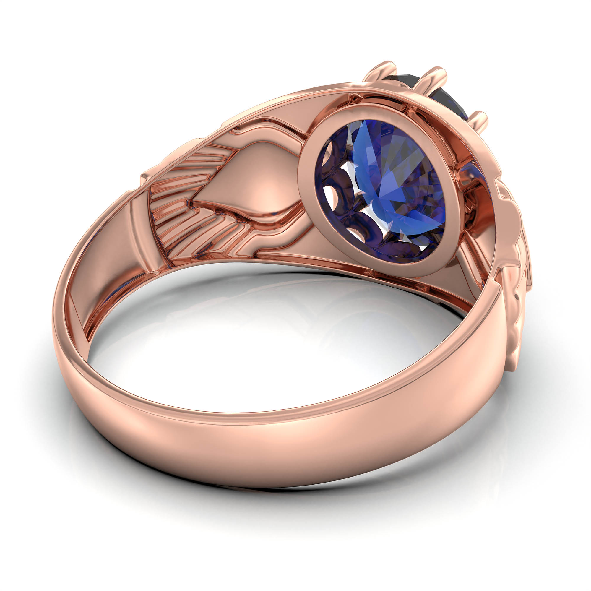 Blue Sapphire (Neelam) Ring for Men in 18K Rose Gold – Oval 11x9 mm, Prong Setting, 4 g (Design KF-17) thumbnail