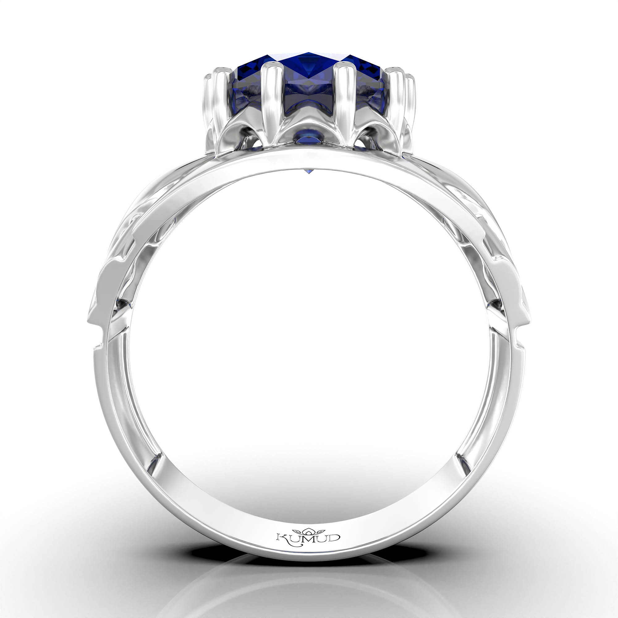 Blue Sapphire (Neelam) Ring for Men in 18K White Gold – Oval 11x9 mm, Prong Setting, 4 g (Design KF-17) thumbnail