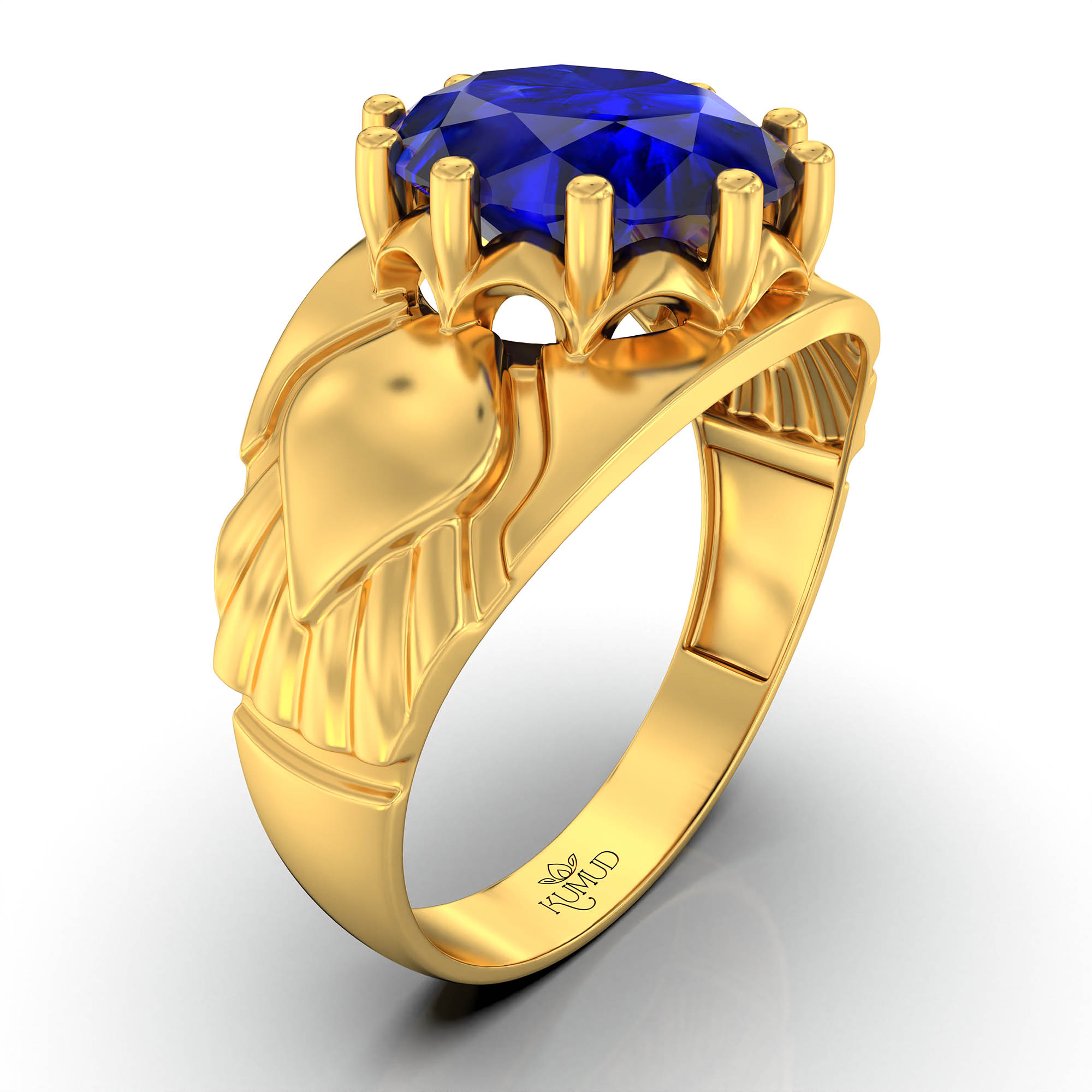 Blue Sapphire (Neelam) Ring for Men in 22K Yellow Gold – Oval 11x9 mm, Prong Setting, 4 g (Design KF-17) thumbnail